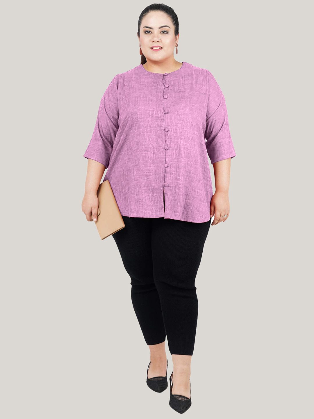 Purple Cotton Linen Plus Size Tunic — view 6