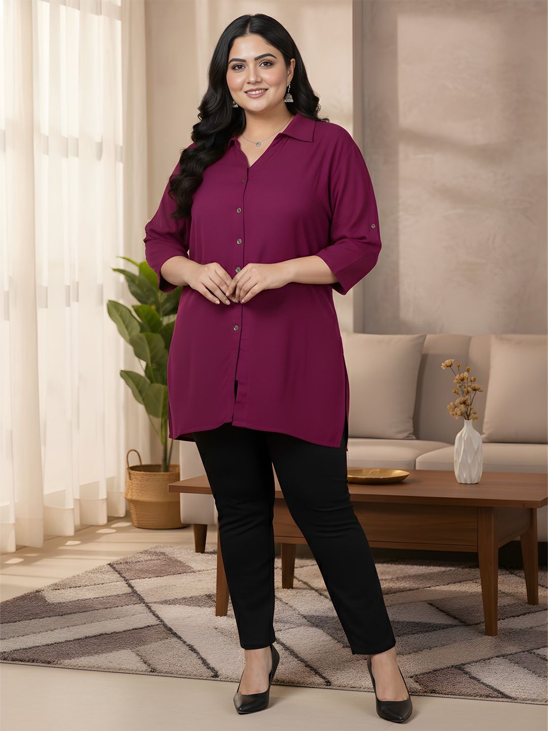 Purple Longline Plus Size Shirt — view 1