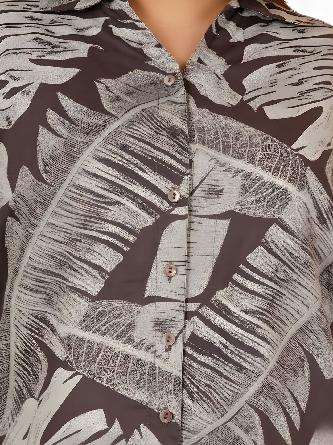 Brown Leaf Print Plus Size Shirt — view 3