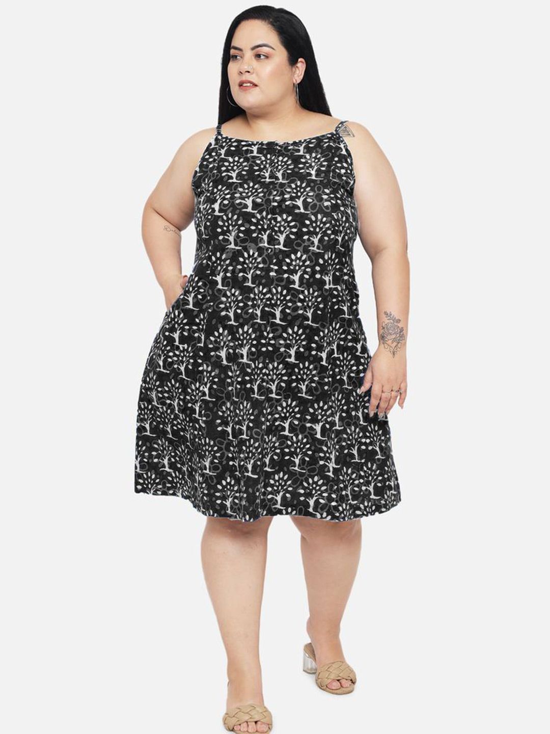 Black A-Line Hand Block Dress — view 6