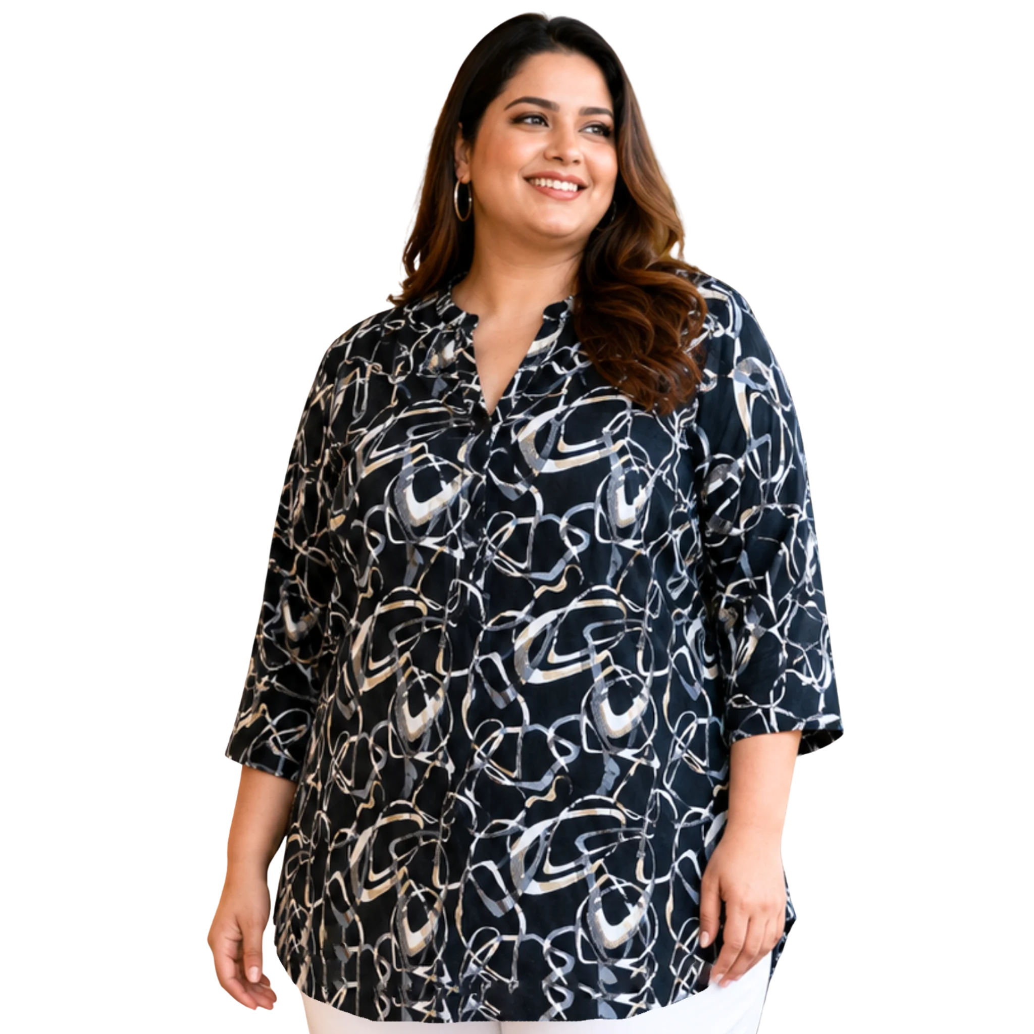 Black Centrepleat Print Tunic