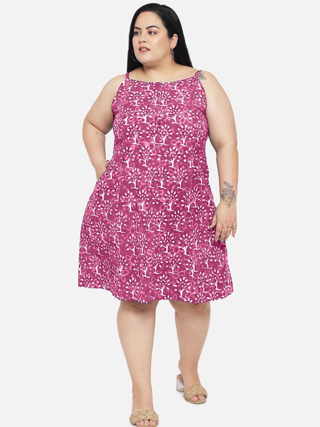 Pink A-Line Hand Block Dress — view 2