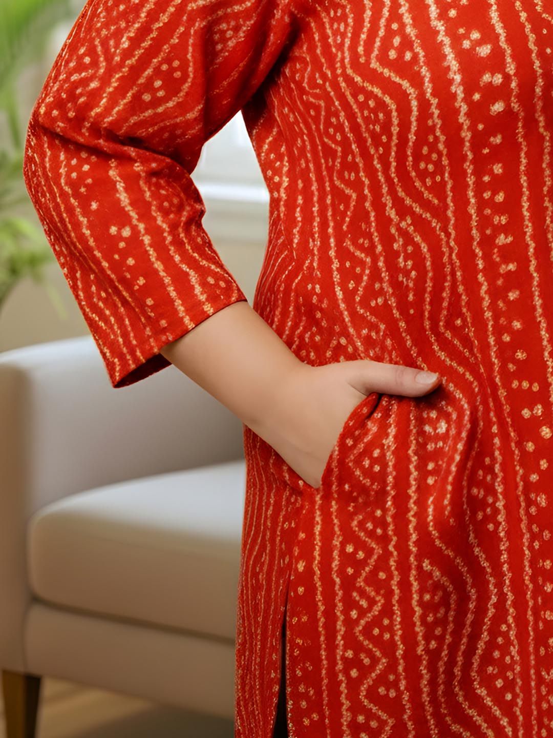 Red Bandhani Print Tunic — view 7