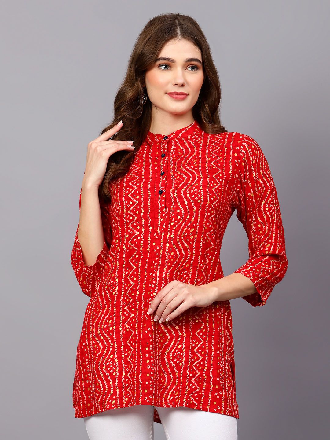 Red Bandhani Print Tunic — view 8