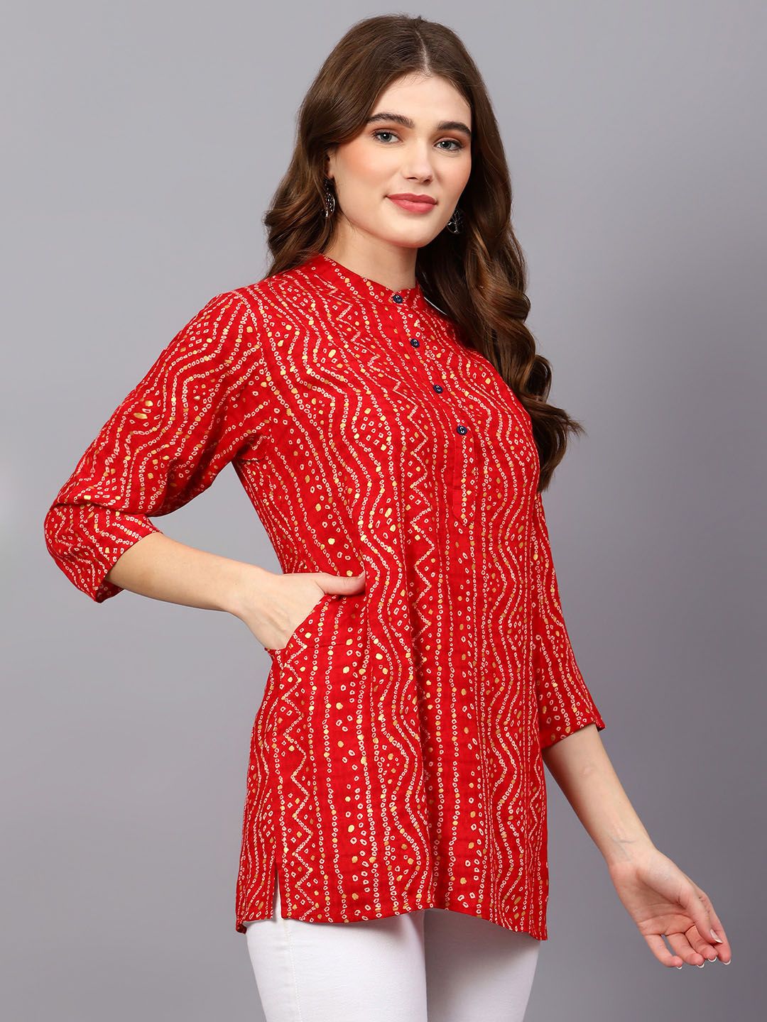 Red Bandhani Print Tunic — view 10