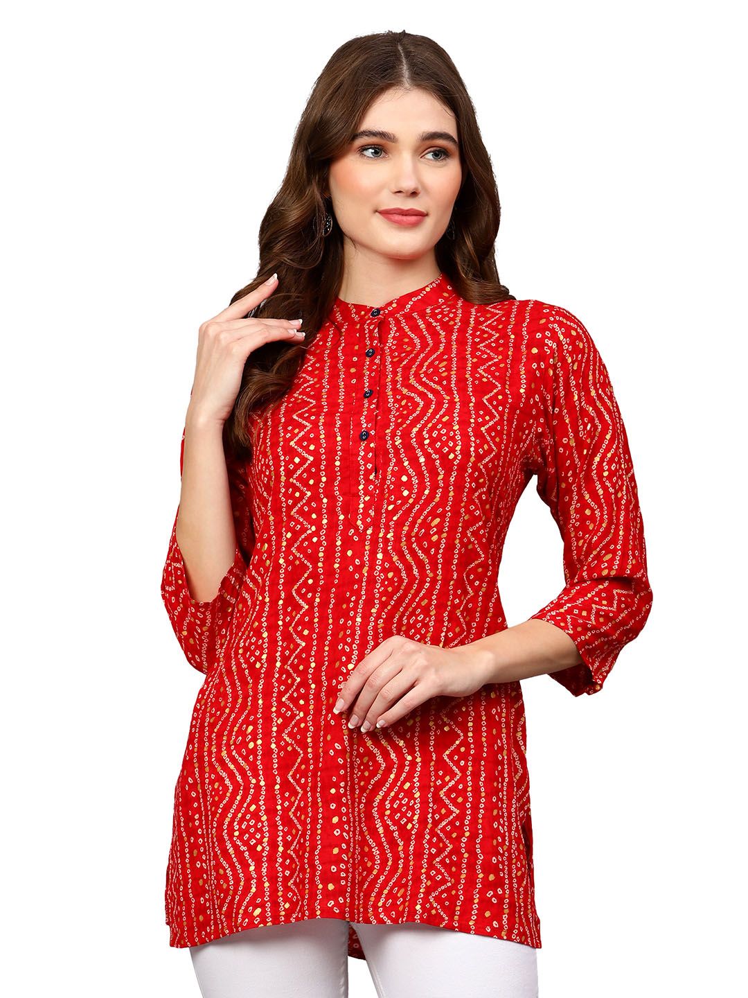 Red Bandhani Print Tunic — view 14