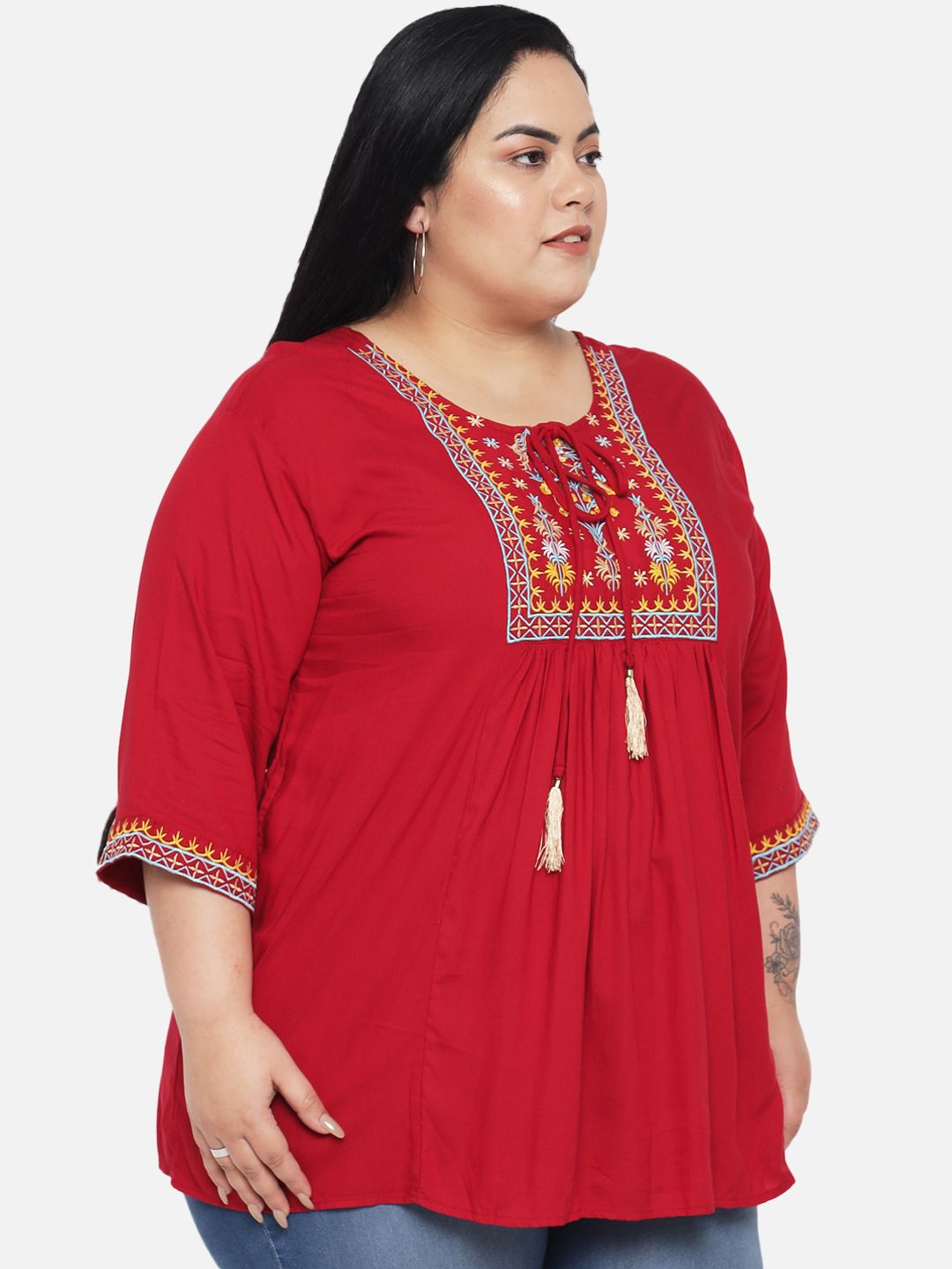 Red Embroidered Tunic — view 3