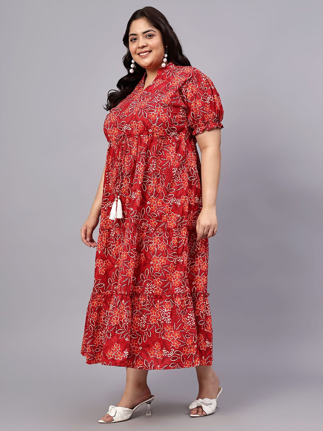 Red Floral Tiered Plus Size Dress — view 4