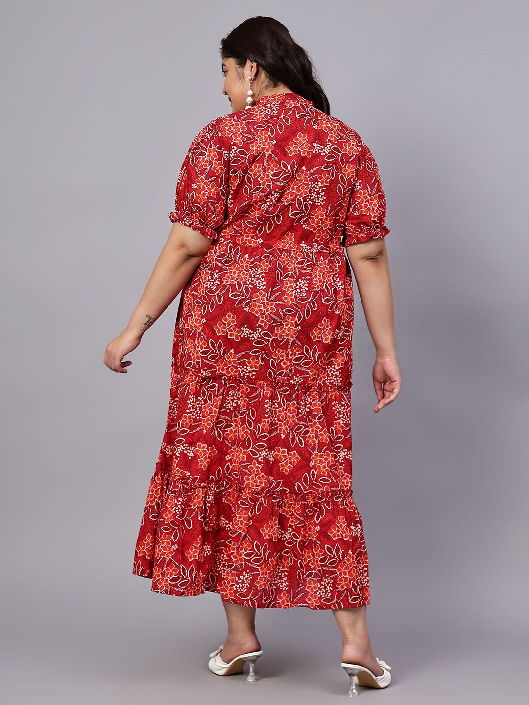Red Floral Tiered Plus Size Dress — view 5
