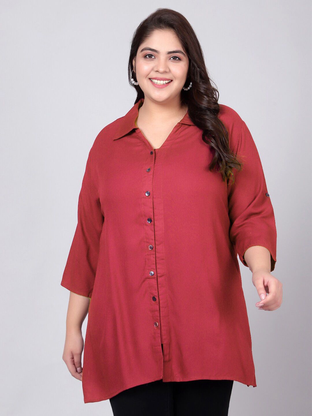 Red Longline Plus Size Shirt — view 1