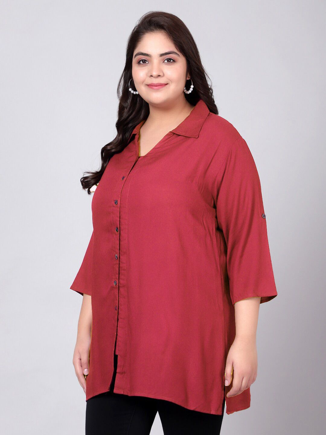 Red Longline Plus Size Shirt — view 4