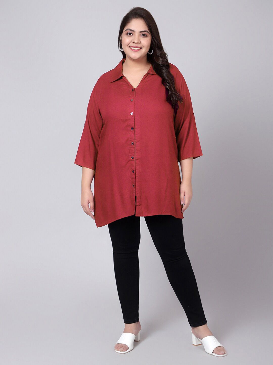 Red Longline Plus Size Shirt — view 6