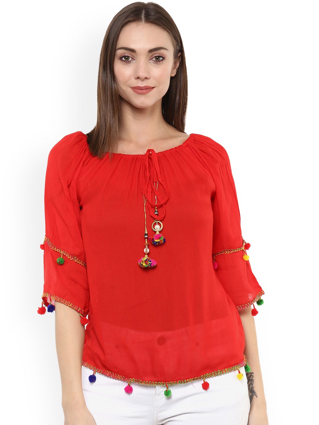 Red Pom Pom Top — view 1