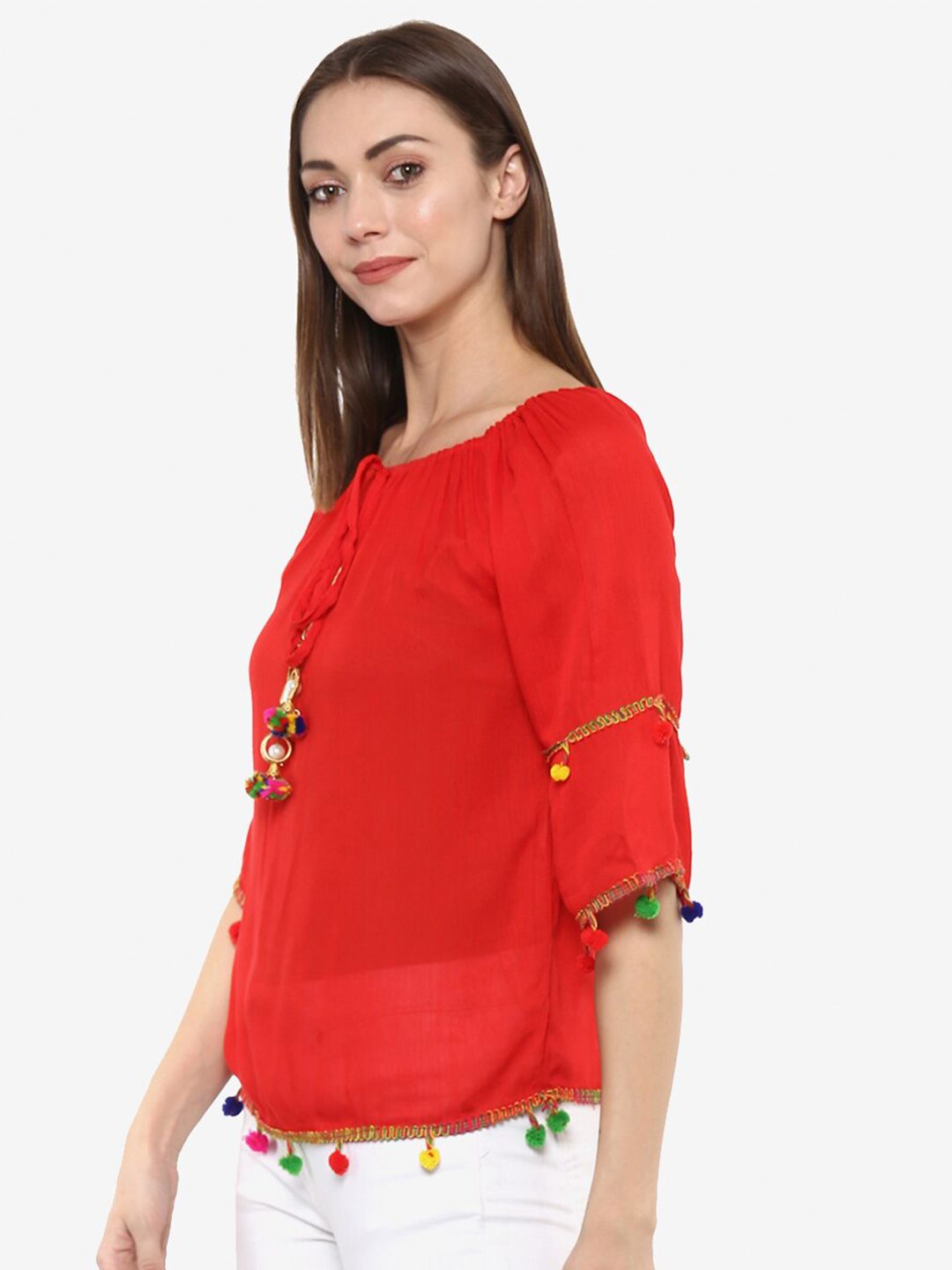 Red Pom Pom Top — view 7