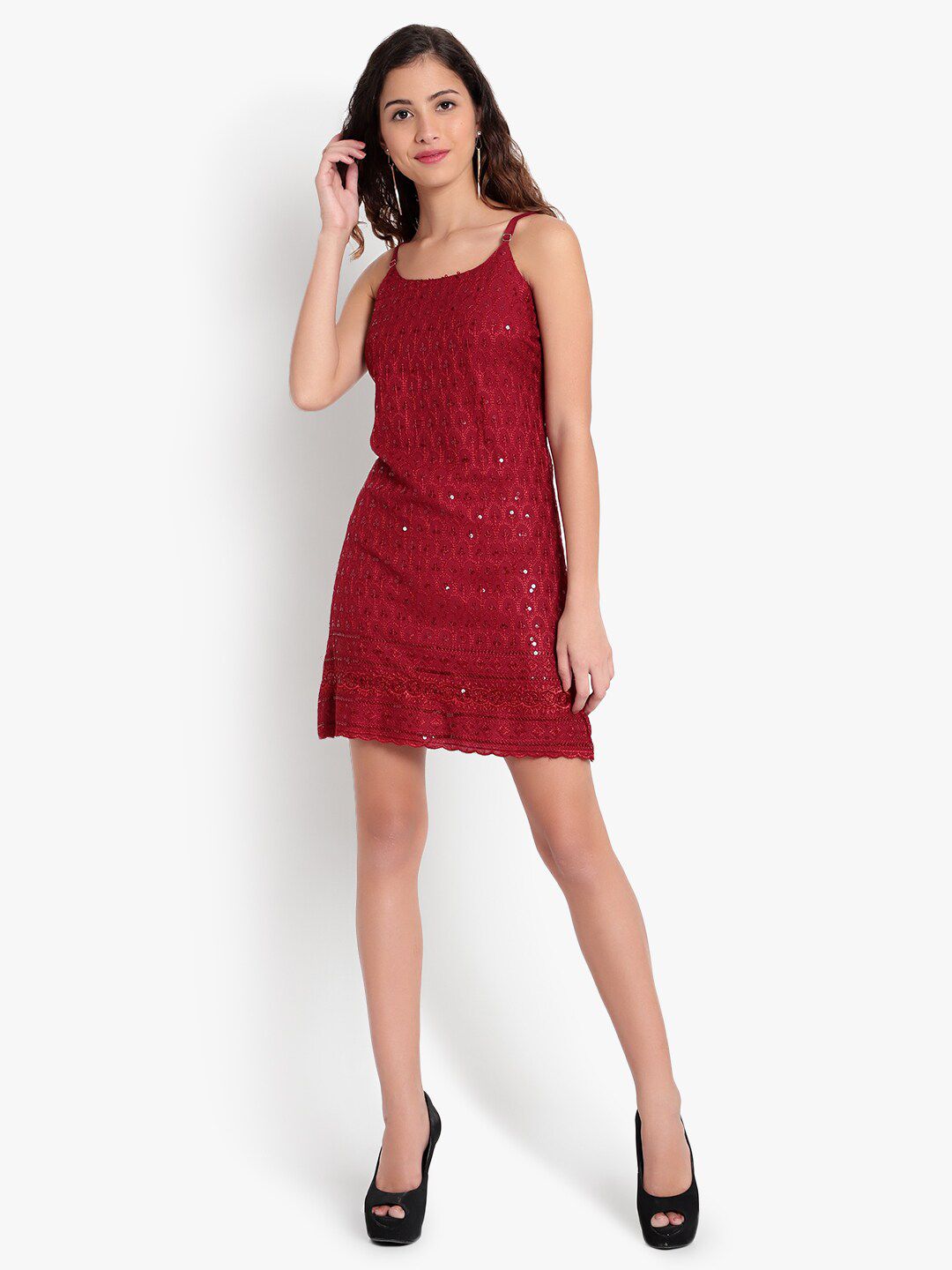 Red Sequinned Strap Dress — view 1