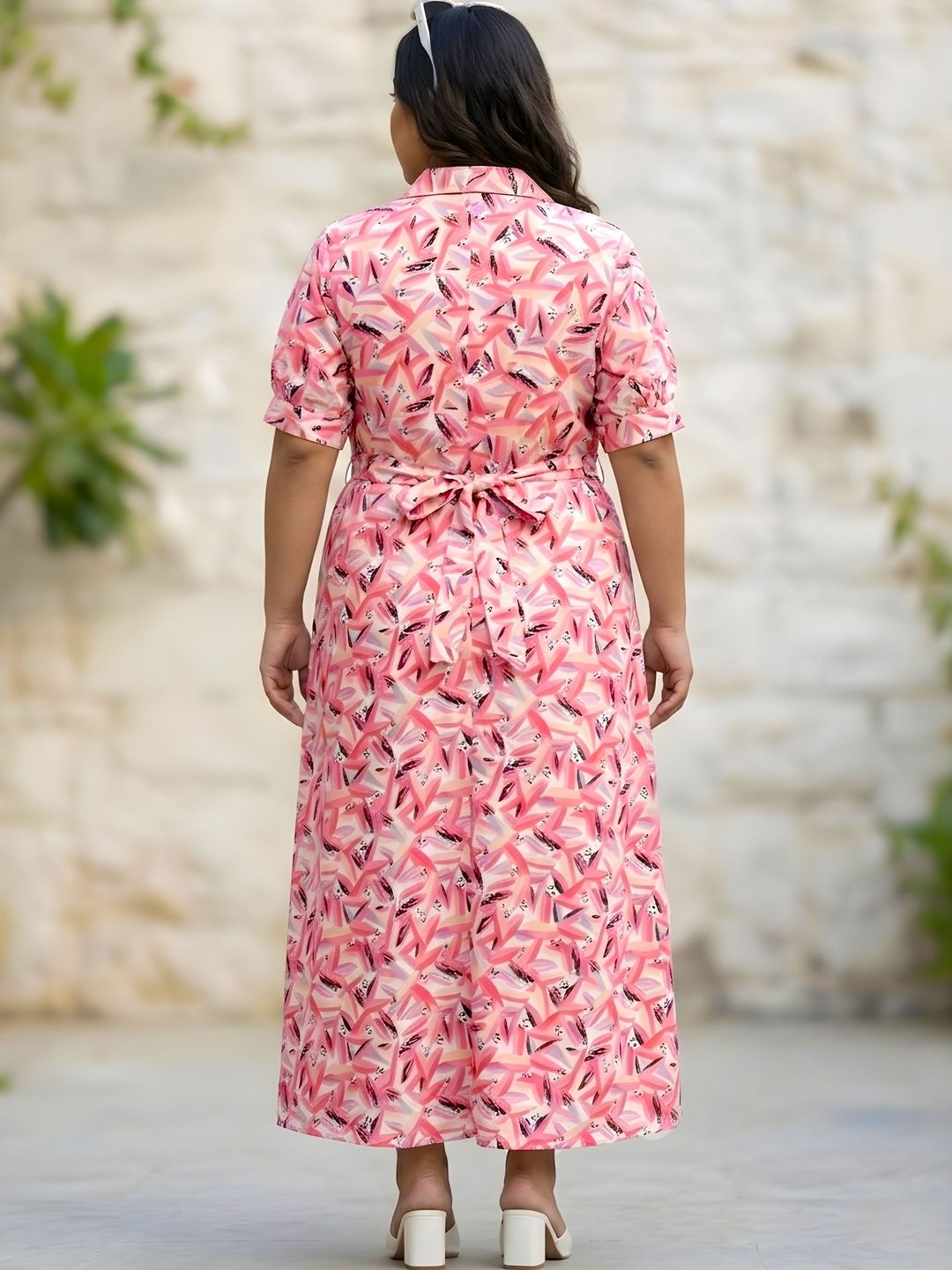 Pink Floral Print Plus Size Dress — view 2