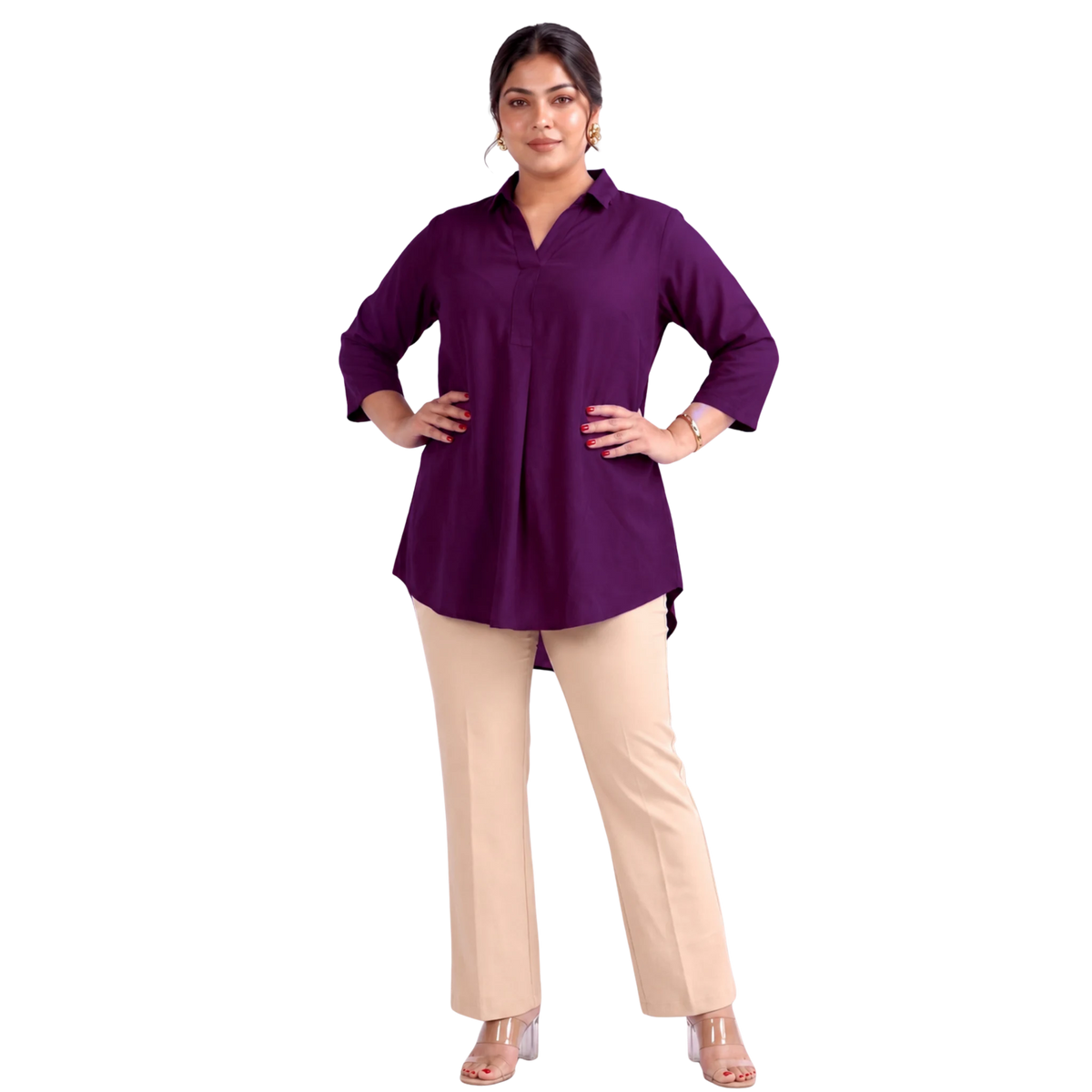 Purple Rayon Centrepleat Longline Tunic