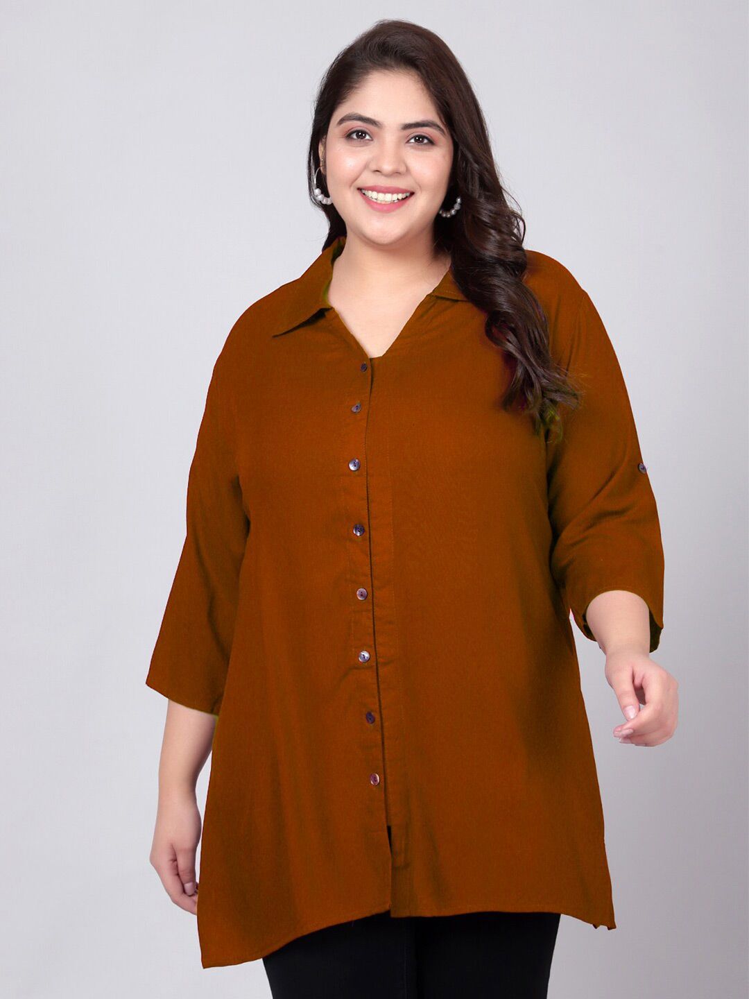 Rust Orange Longline Plus Size Shirt — view 1
