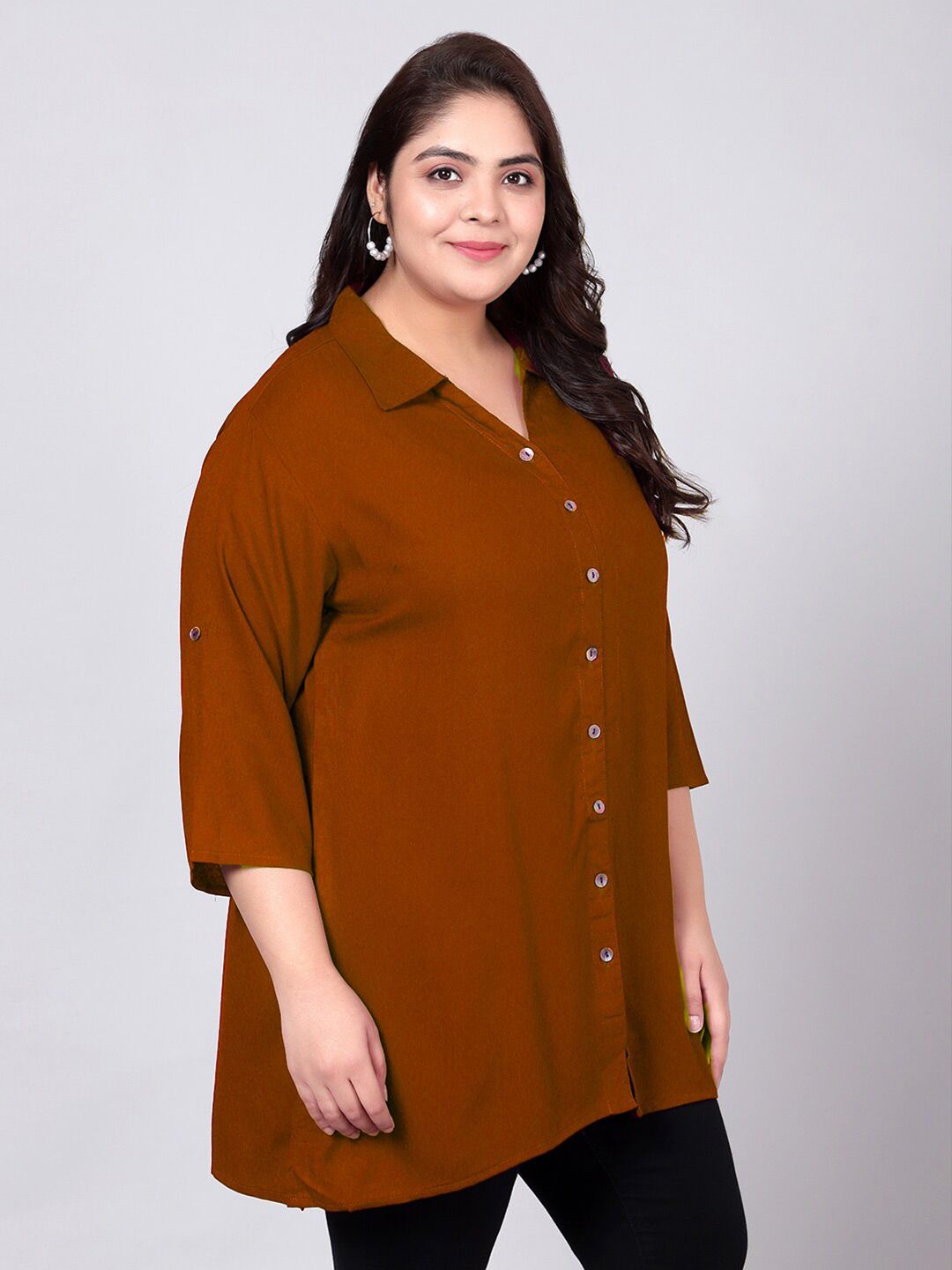 Rust Orange Longline Plus Size Shirt — view 3