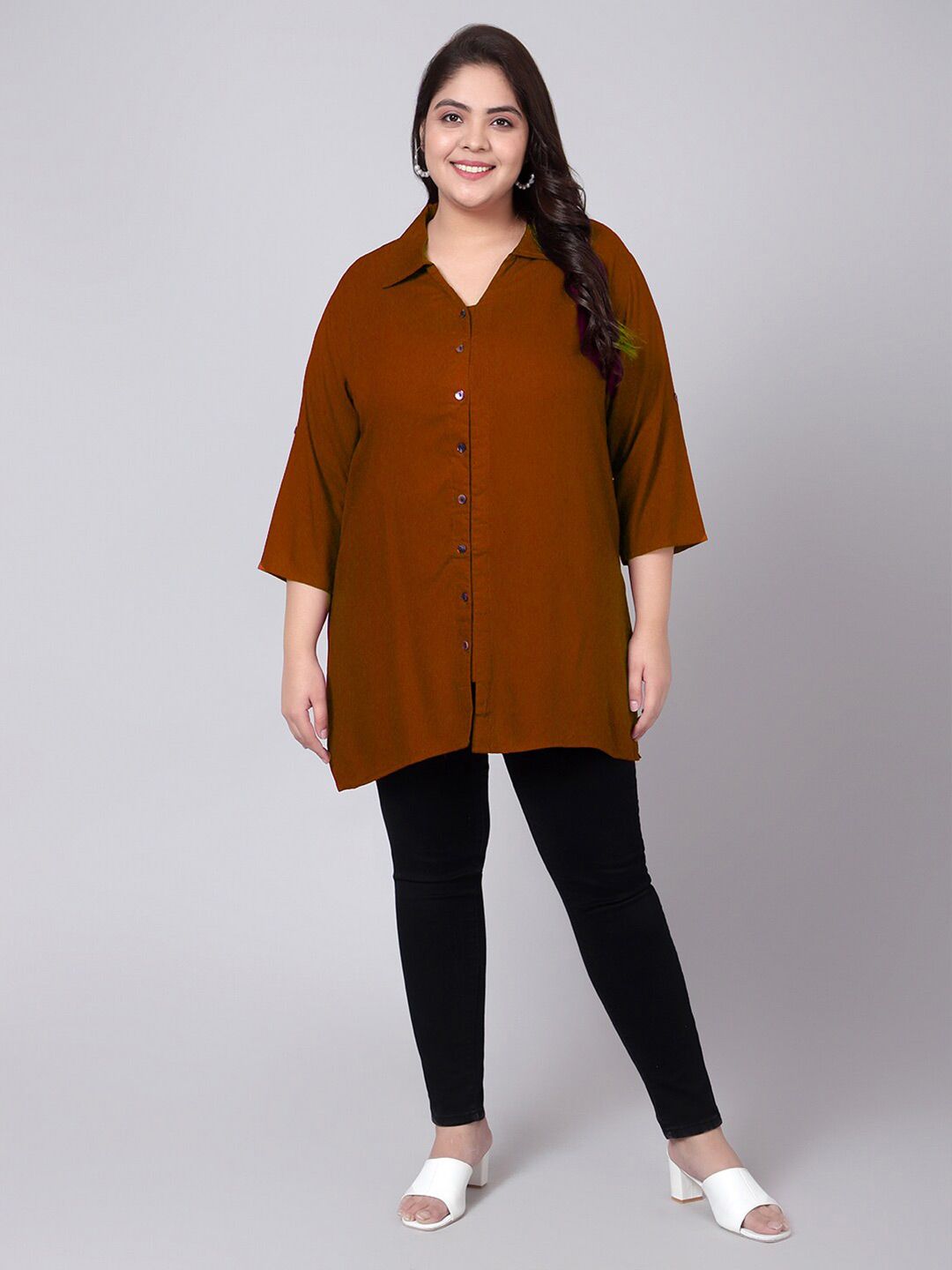 Rust Orange Longline Plus Size Shirt — view 6