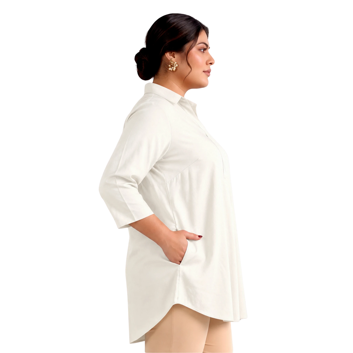 OffWhite Rayon Centrepleat Longline Tunic