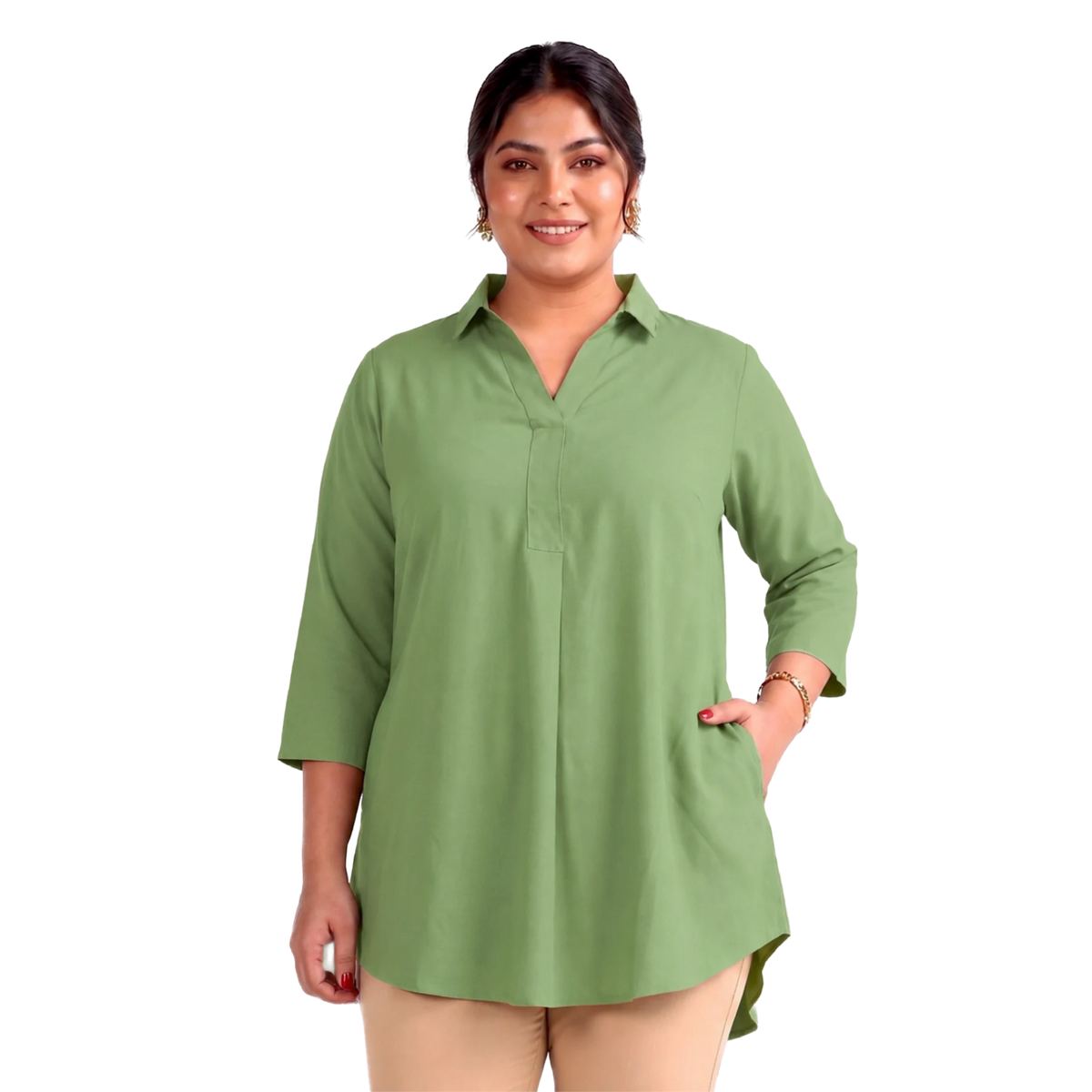 Green Rayon Centrepleat Longline Tunic