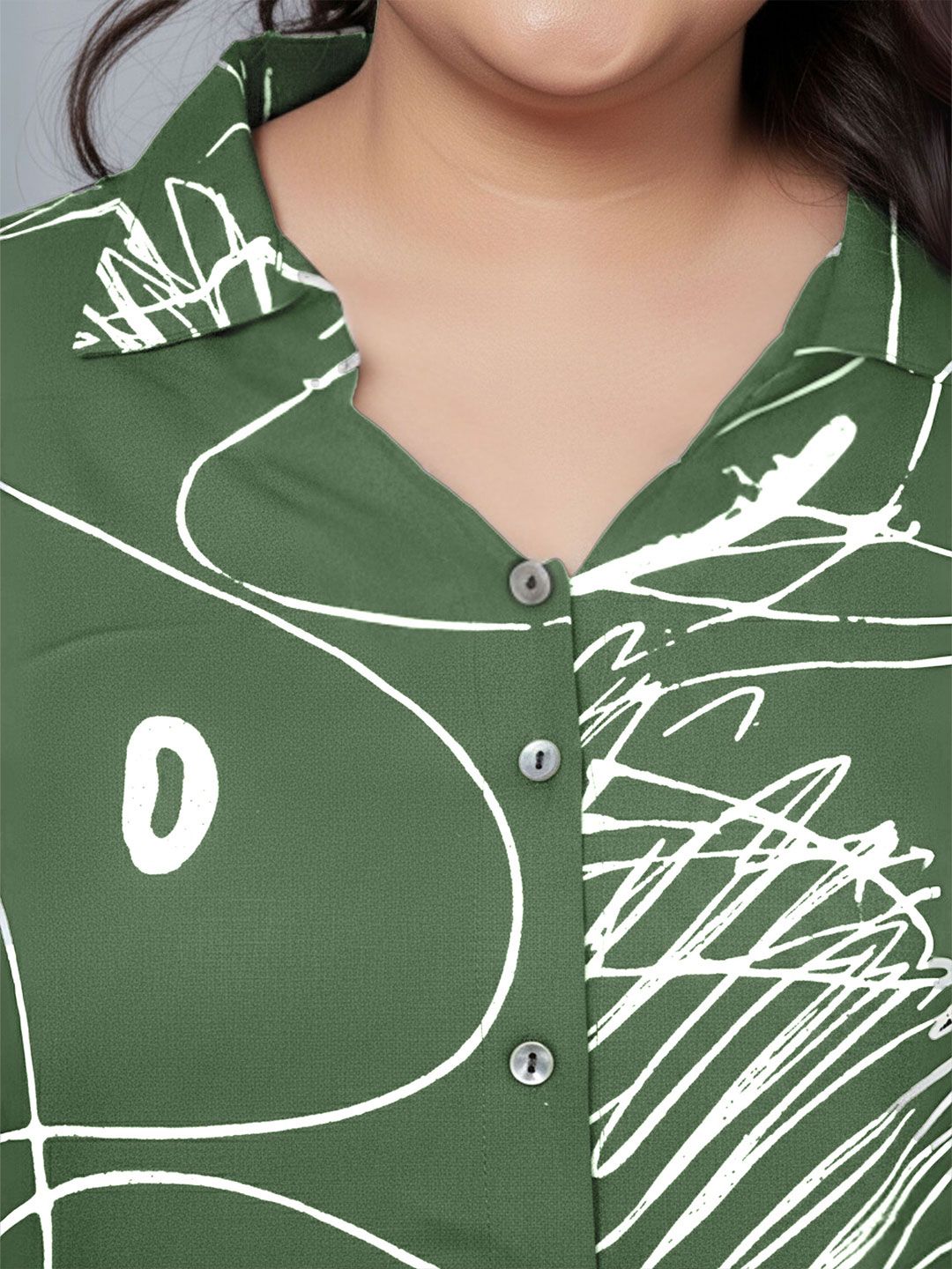 Green Scribble Print Plus Size Shirt — view 2