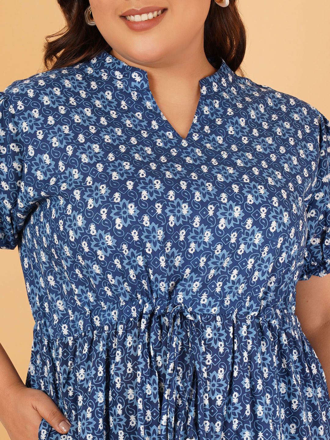 Blue Floral Tiered Plus Size Dress — view 2