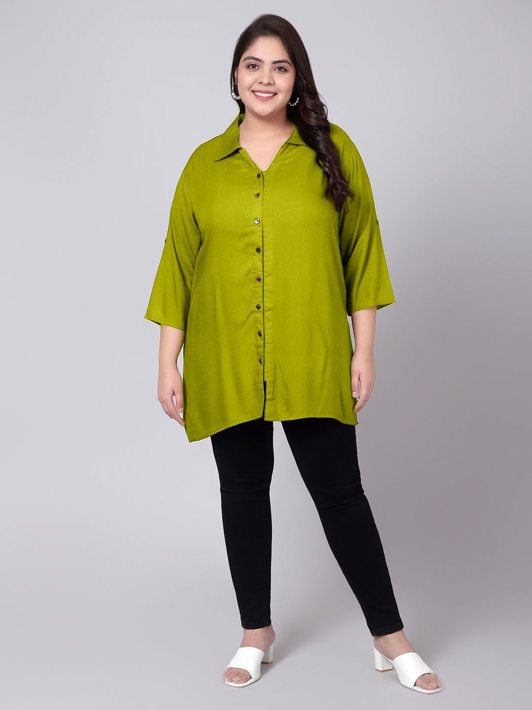 Light Green Longline Plus Size Shirt — view 7