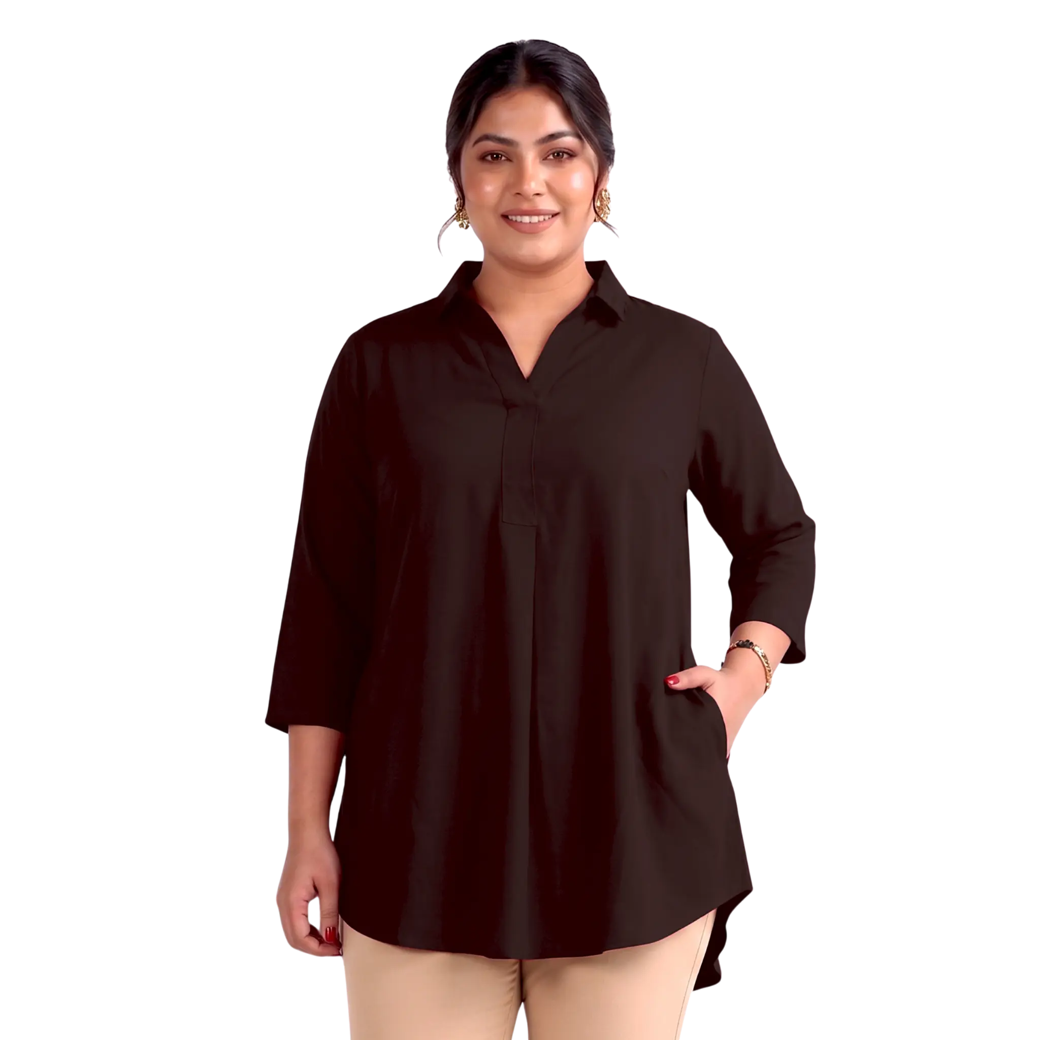 Brown Rayon Centrepleat Longline Tunic