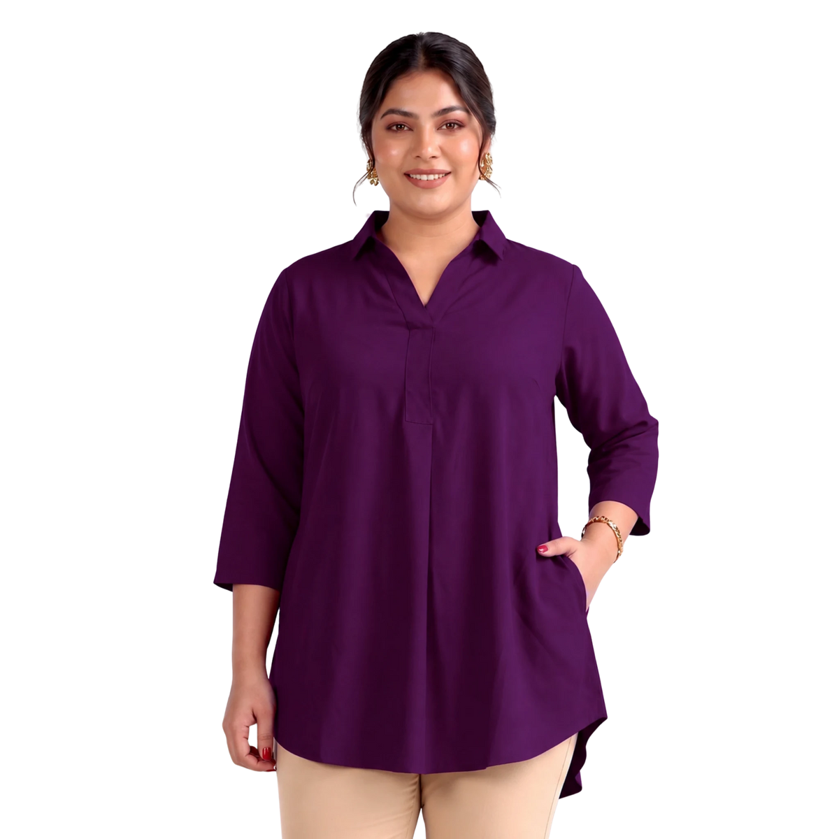 Purple Rayon Centrepleat Longline Tunic