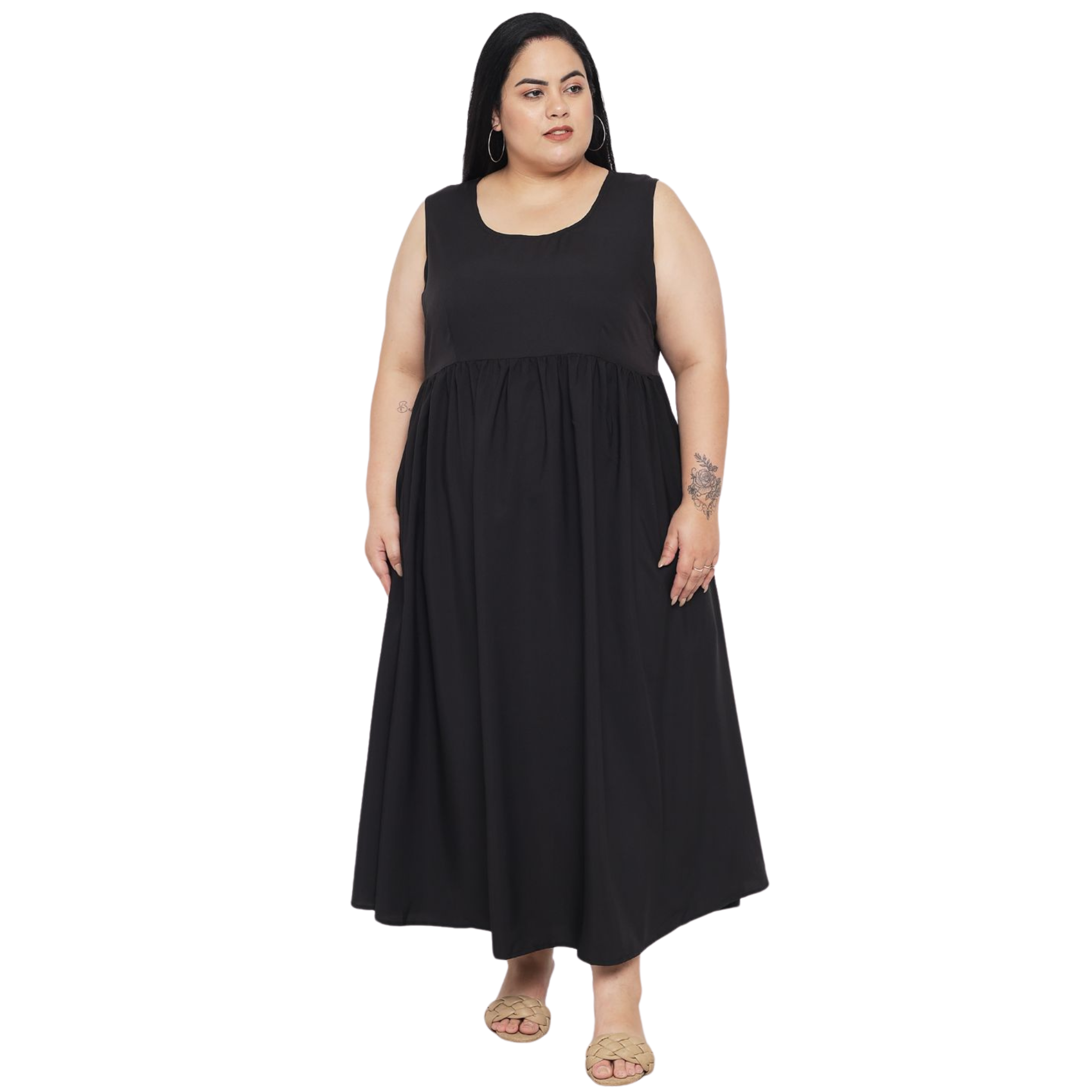 Black Floral Layered Maxi Plus Size Dress