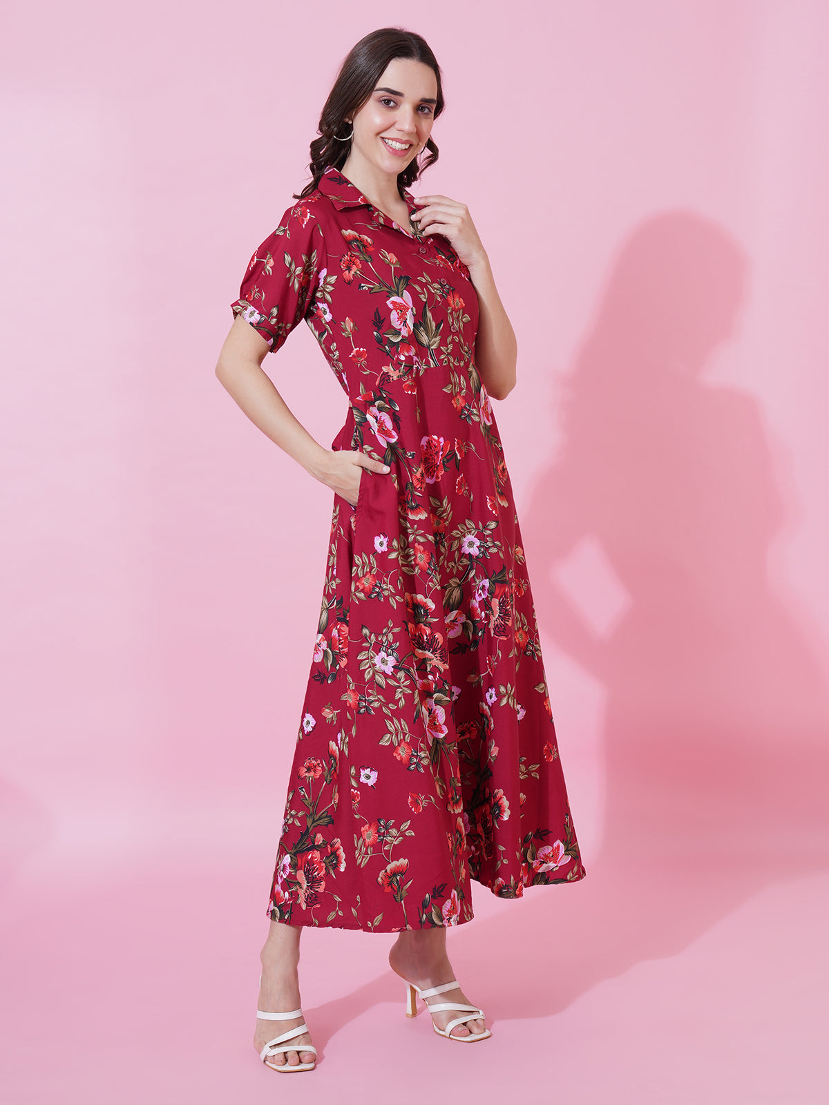 Red Floral Print Maxi Dress