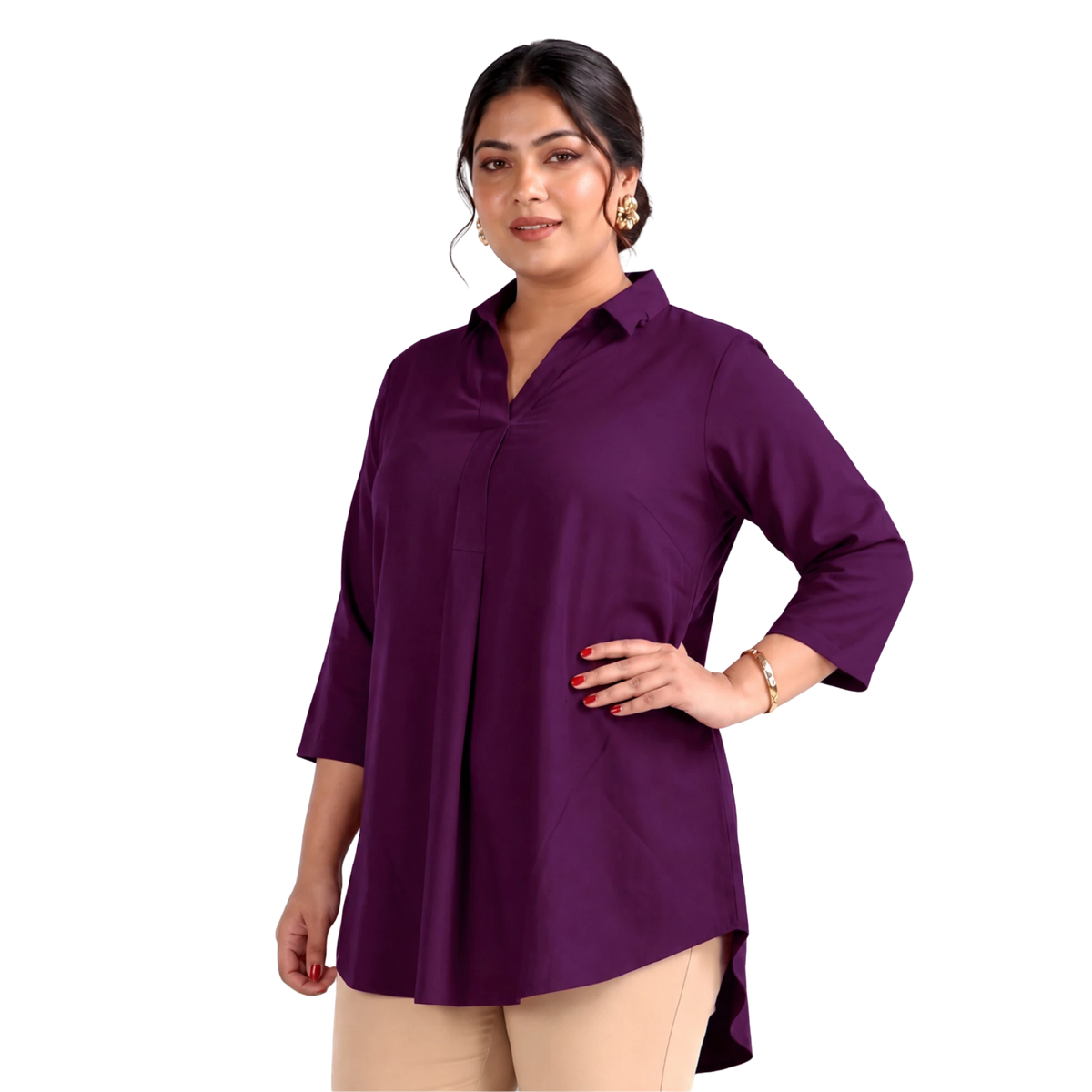 Purple Rayon Centrepleat Longline Tunic