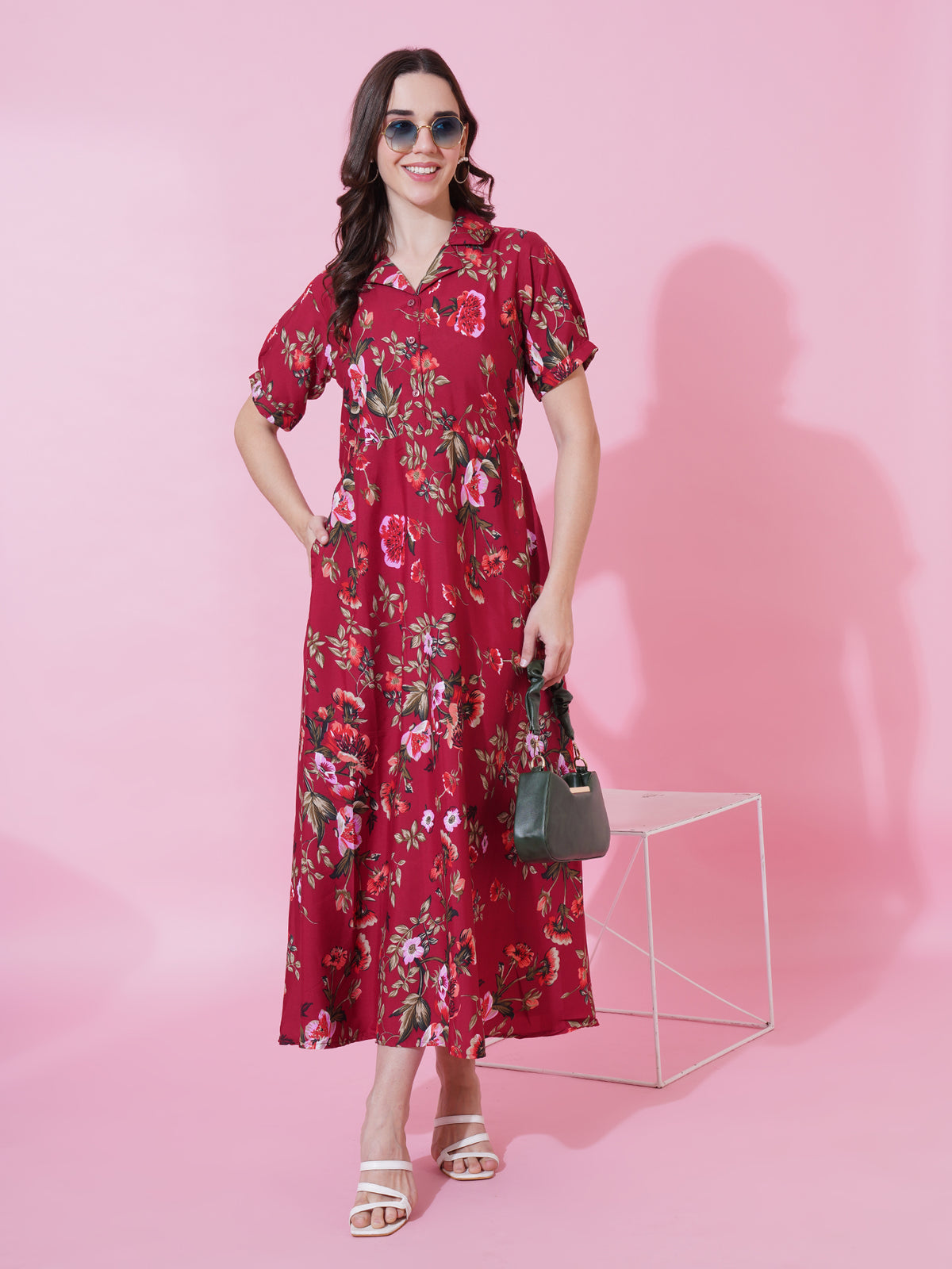 Red Floral Print Maxi Dress