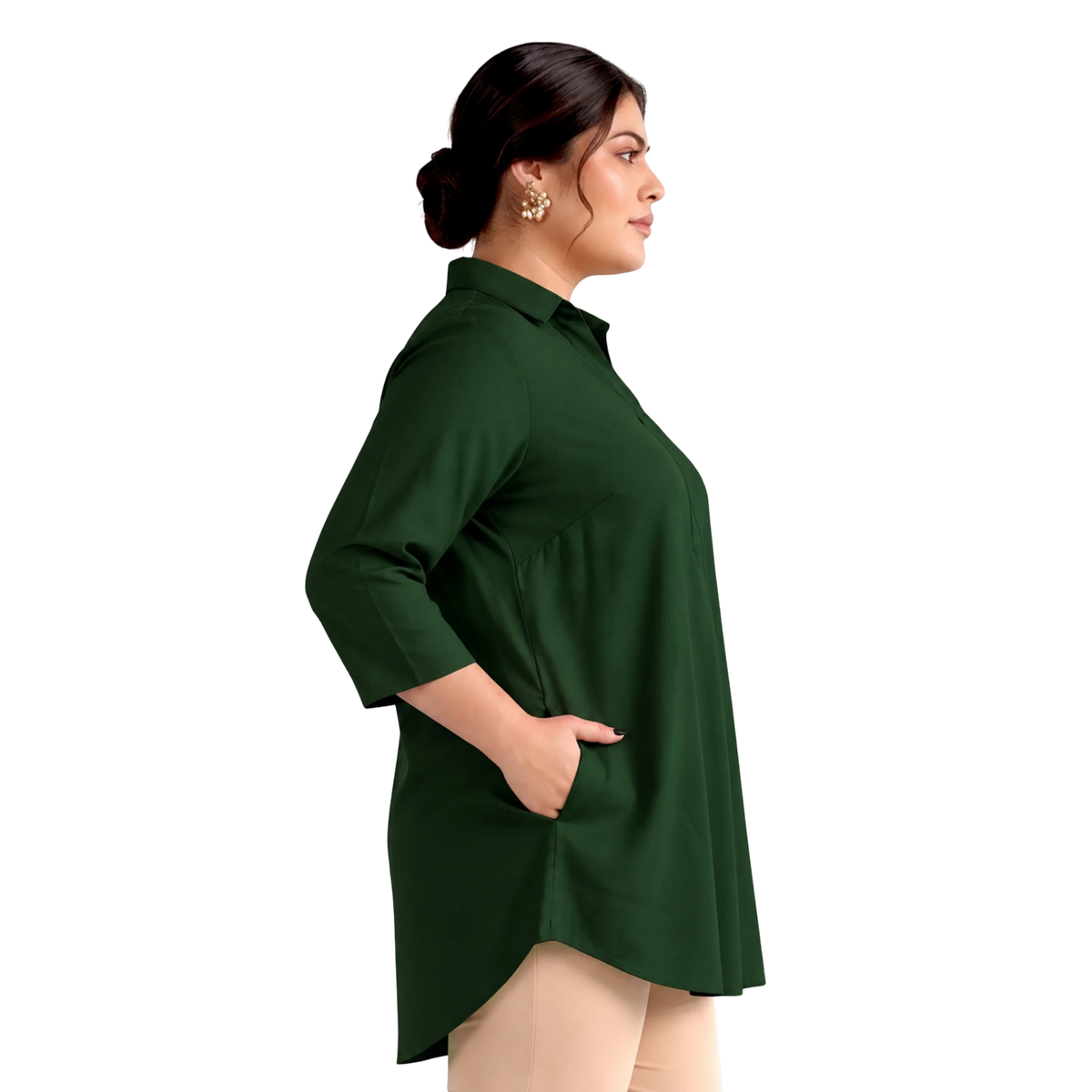 Dark Green Rayon Centrepleat Longline Tunic