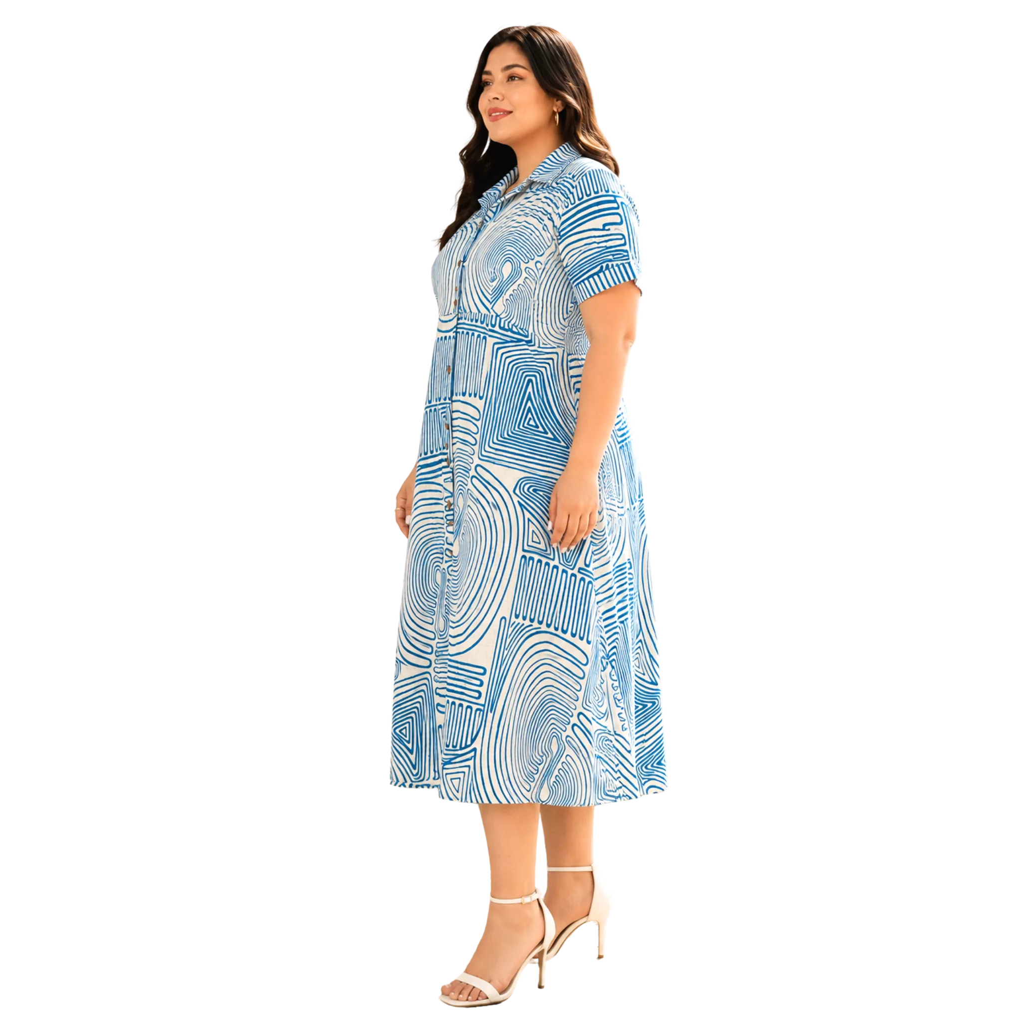 Blue Abstract Print Midi Dress