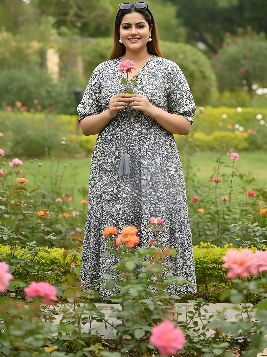 Black Floral Cotton Plus Size Dress — view 6