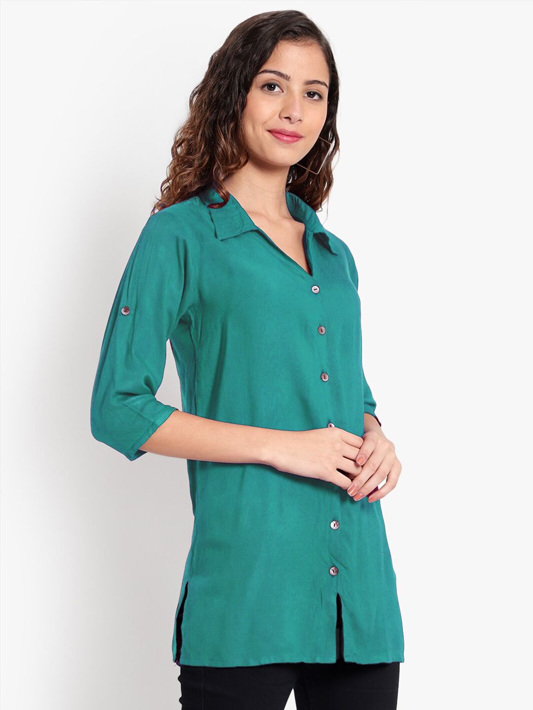 Turquoise Longline Plus Size Shirt — view 10