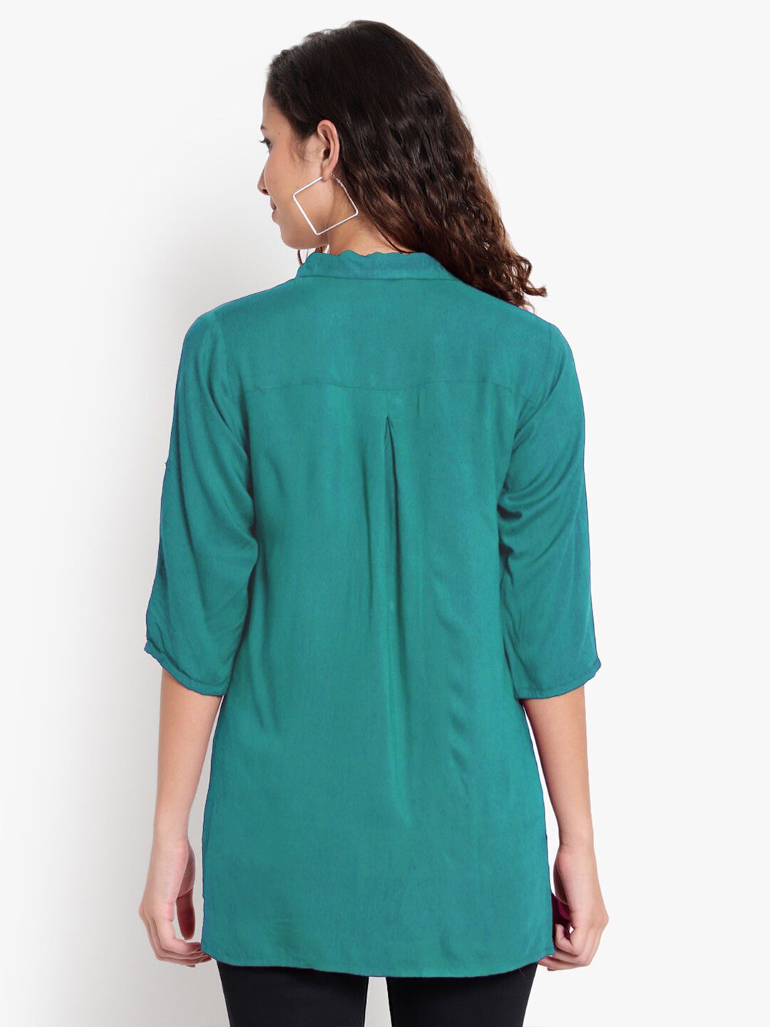 Turquoise Longline Plus Size Shirt — view 12