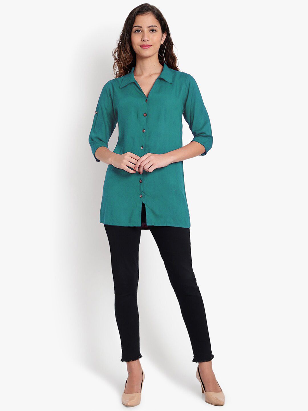 Turquoise Longline Plus Size Shirt — view 13