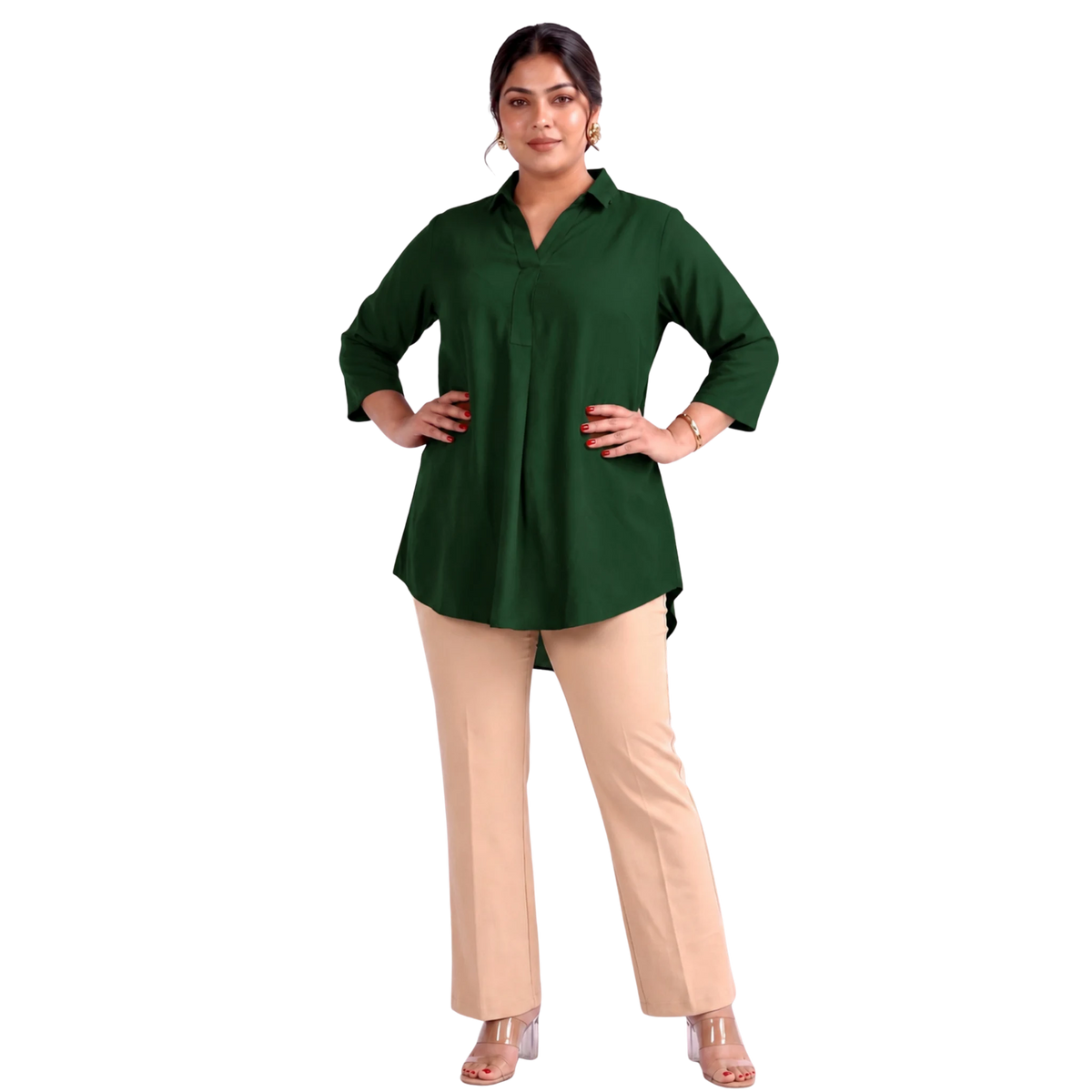 Dark Green Rayon Centrepleat Longline Tunic