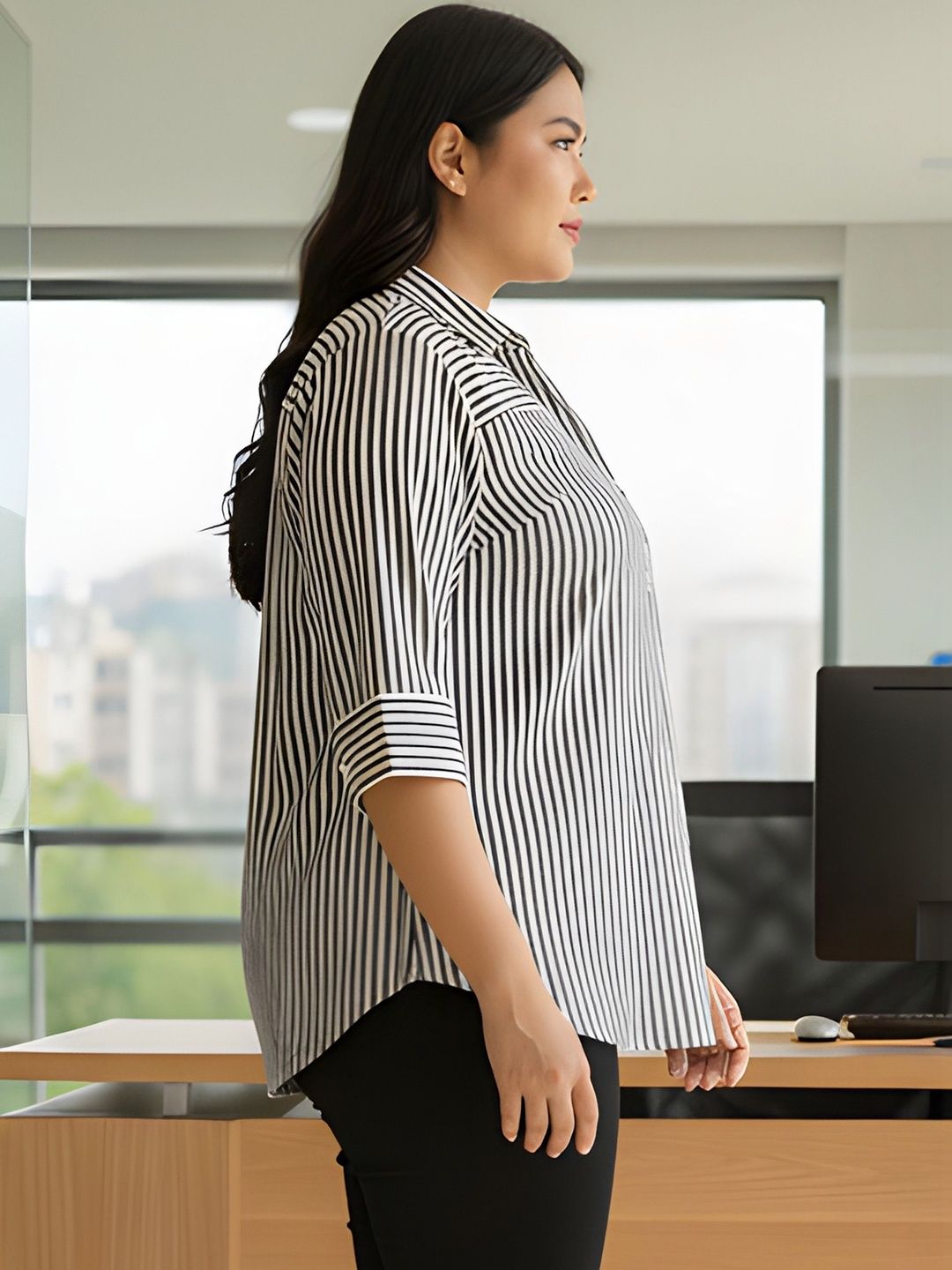 Black and White Stripe Cotton Shirt — view 3