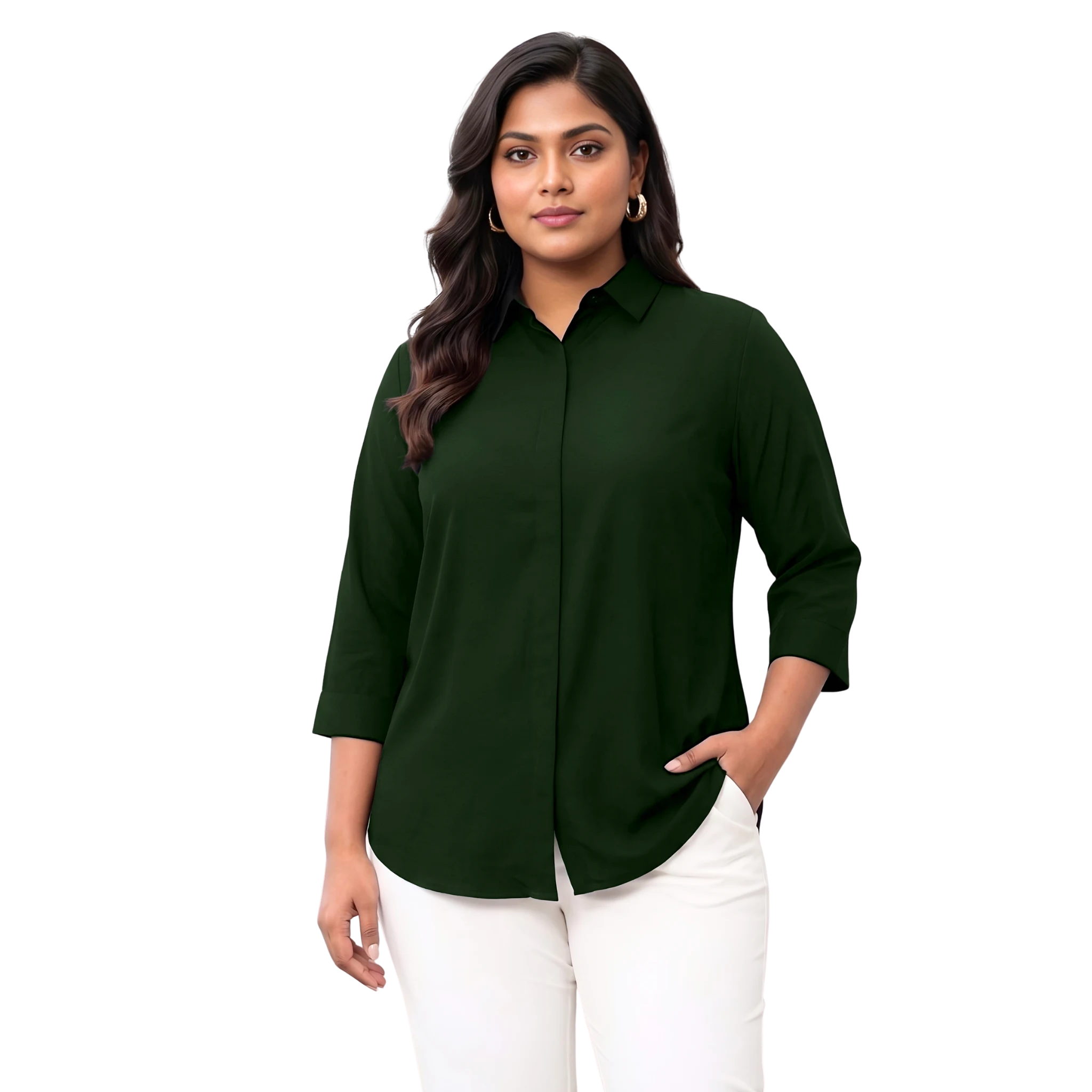 Green Rayon Concealed Plus Size Tunic