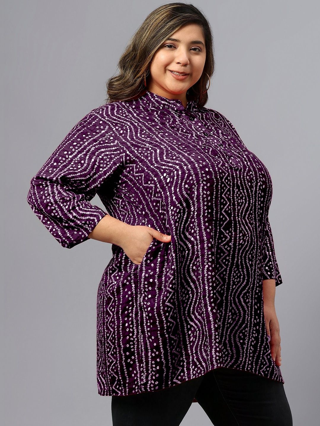 Purple Bandhani Print Tunic — view 3