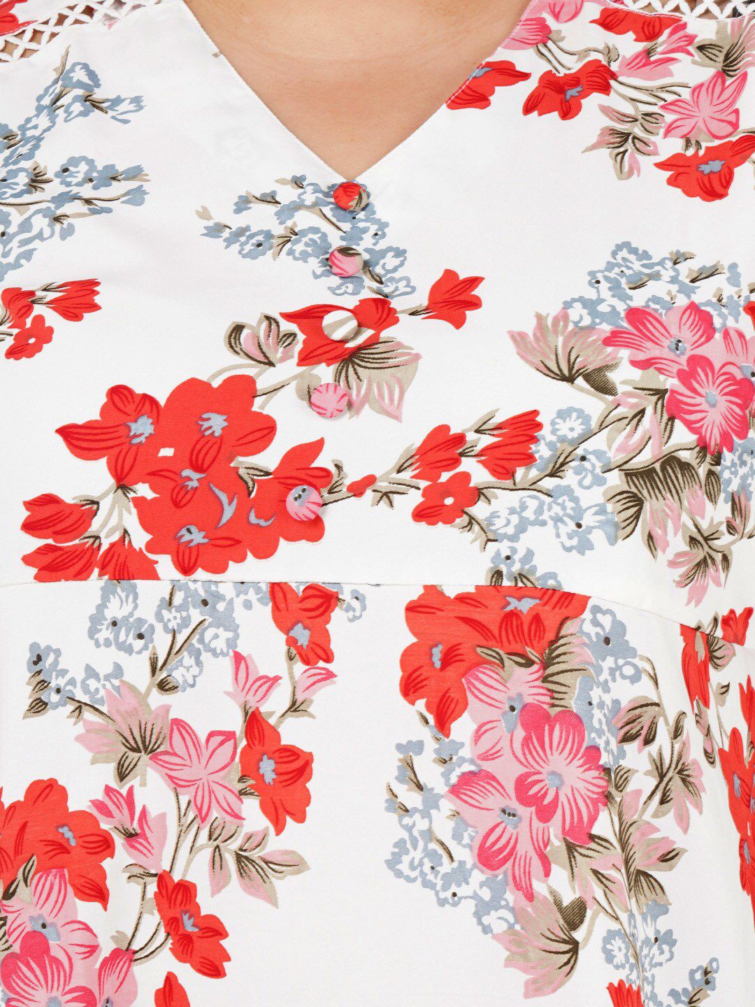 White and Red Floral Print Dress — view 2