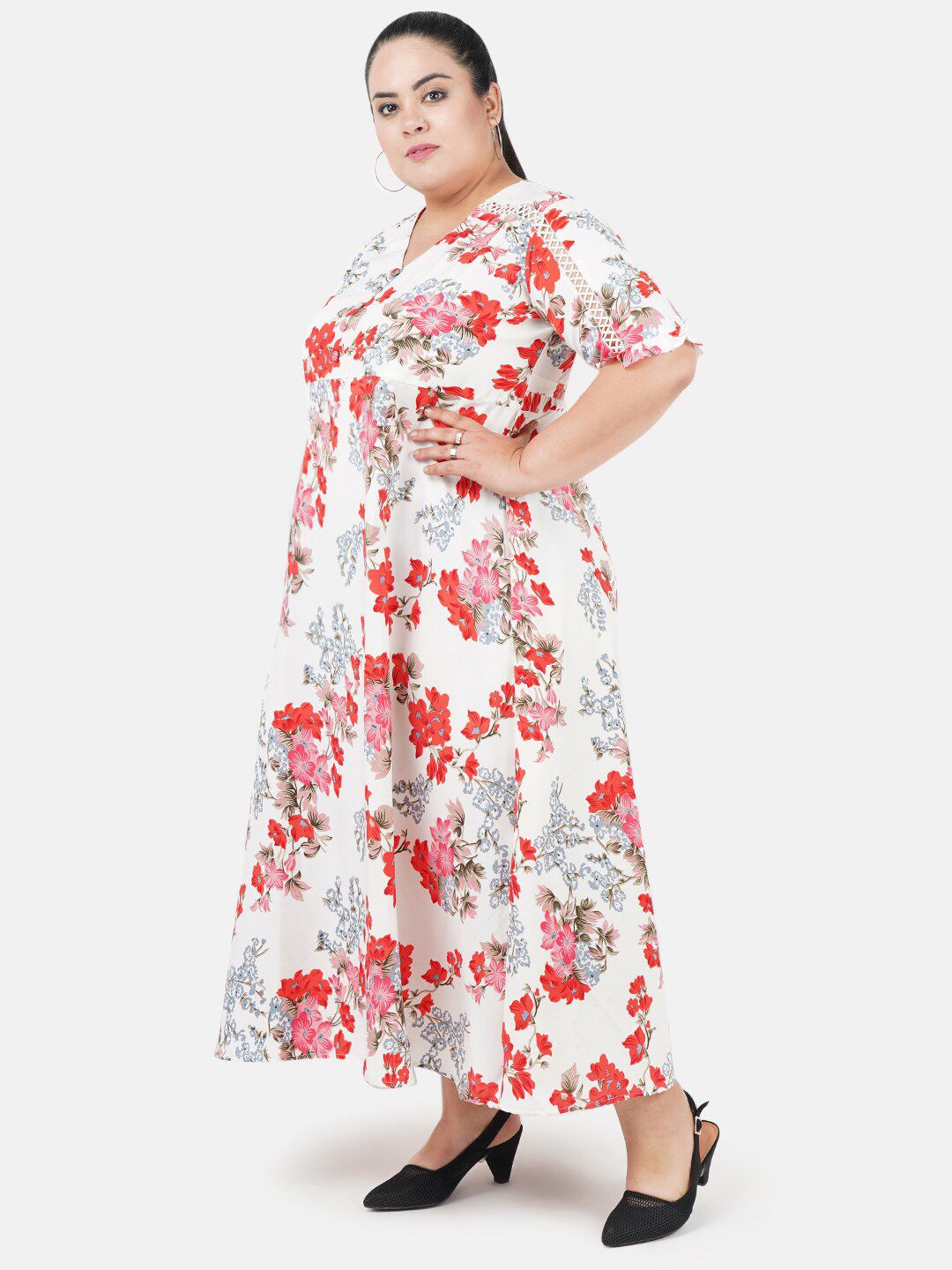 White and Red Floral Print Dress — view 4