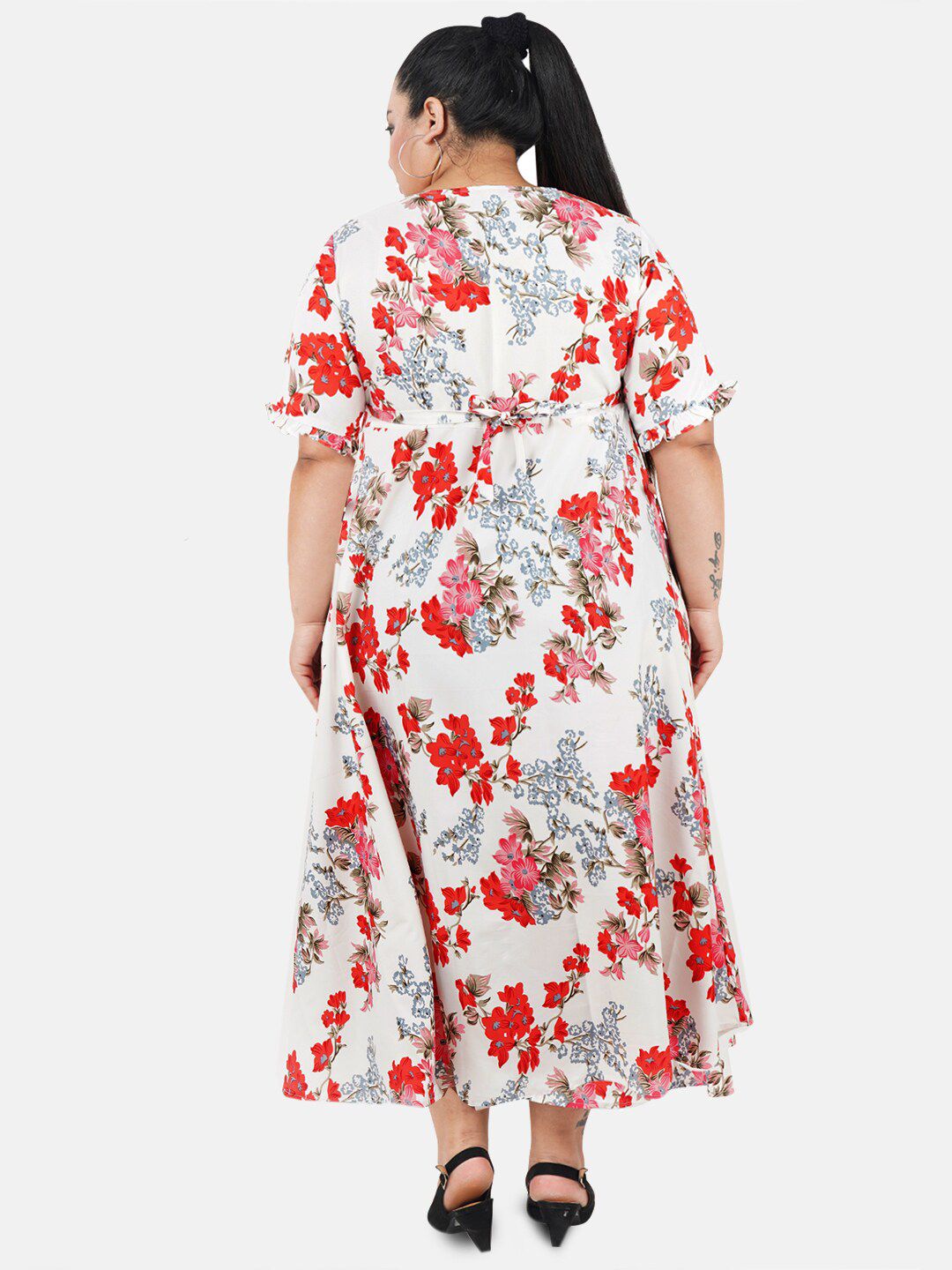 White and Red Floral Print Dress — view 5