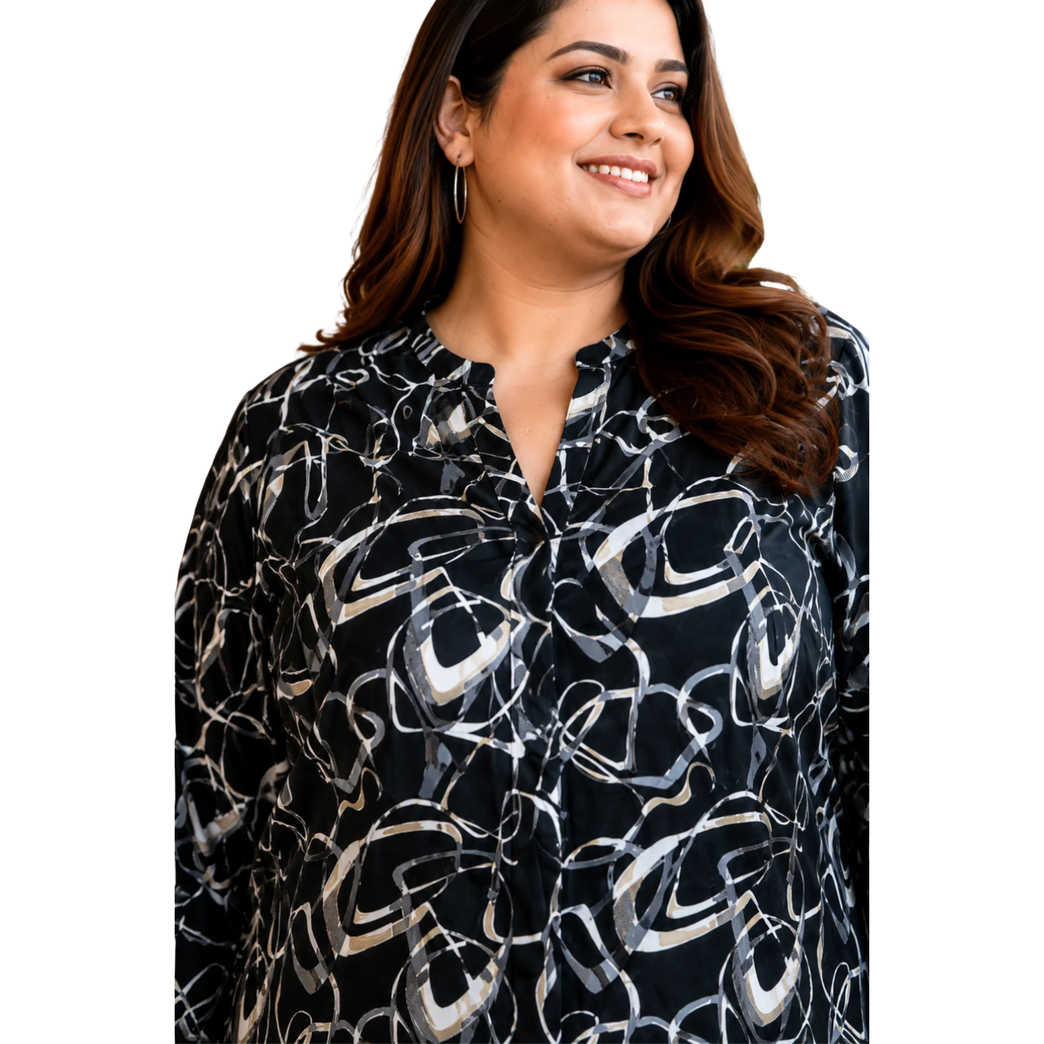 Black Centrepleat Print Tunic