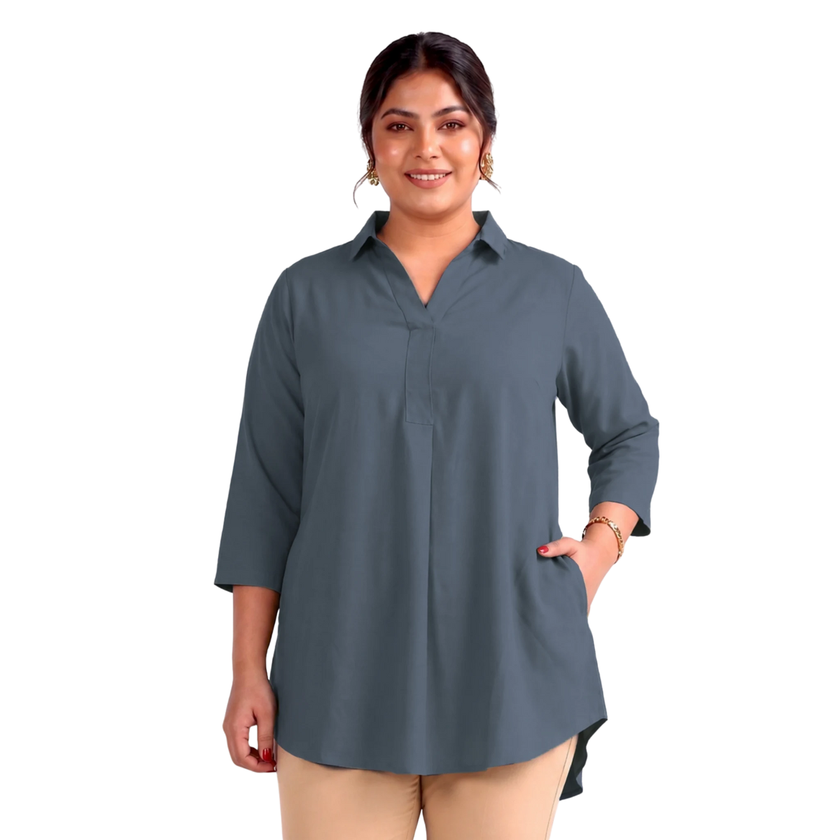 Grey Rayon Centrepleat Longline Tunic